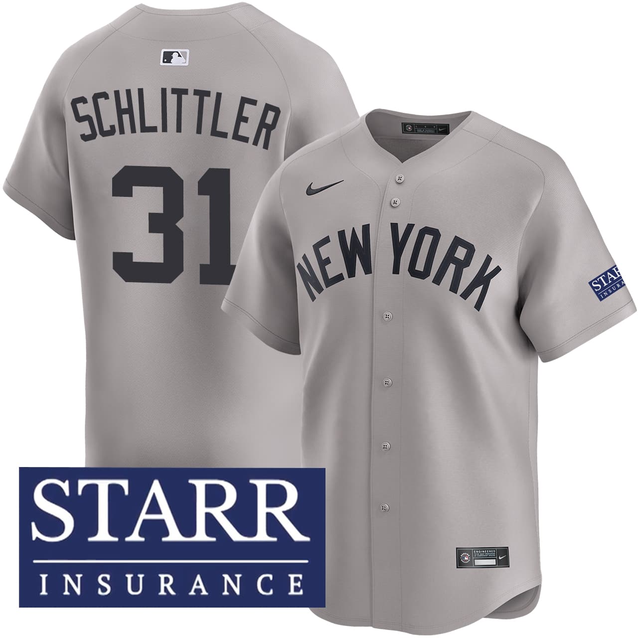 Men's New York Yankees NIKE® Cam Schlittler Road Limited Starr Patch Jersey
