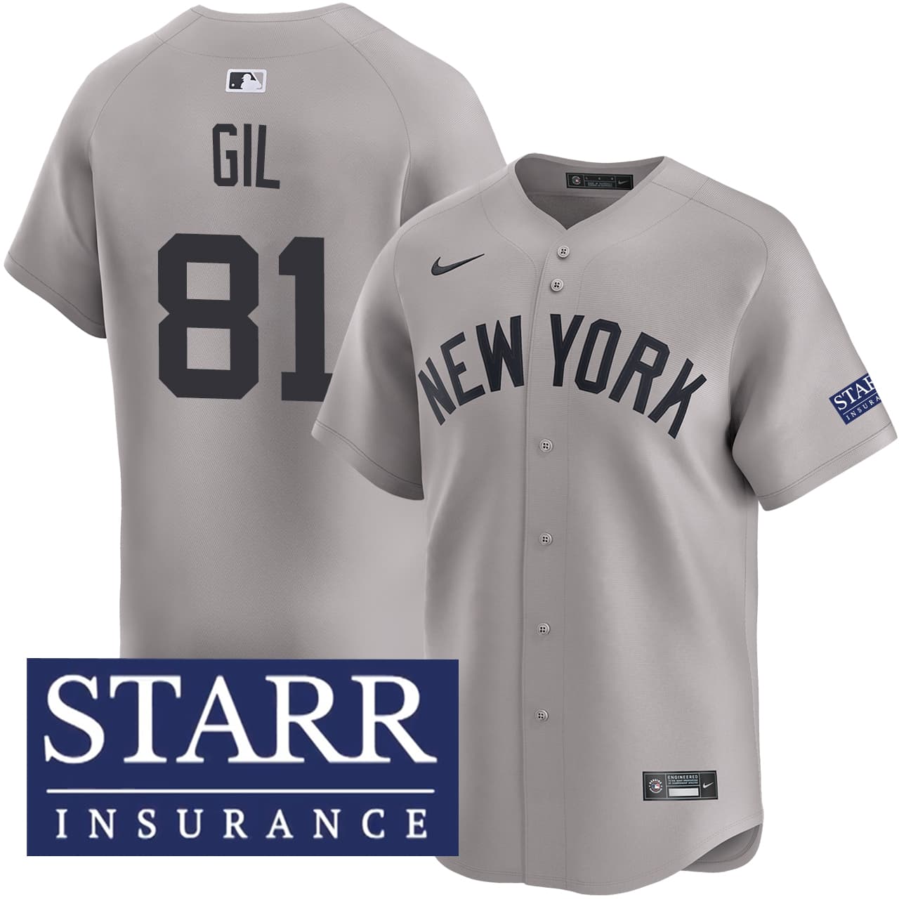 Men's New York Yankees NIKE® Luis Gil Road Limited Starr Patch Jersey