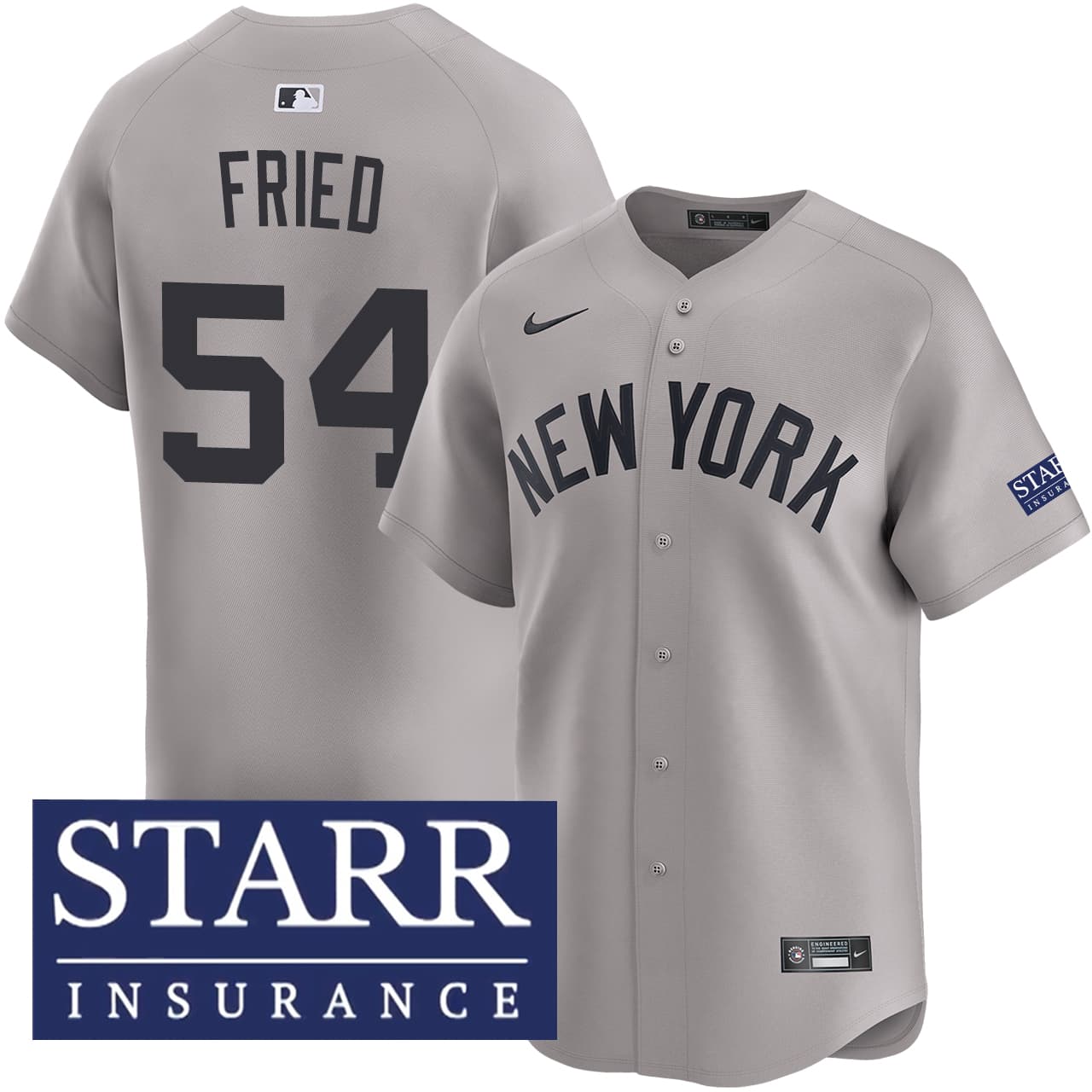 Men's New York Yankees NIKE® Max Fried Road Limited Starr Patch Jersey