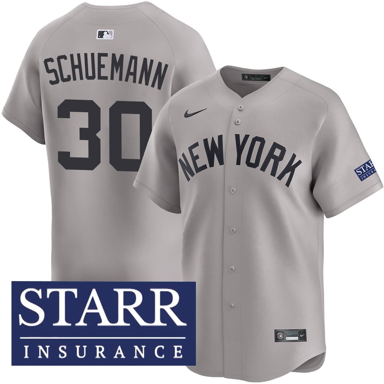 Men's New York Yankees NIKE® Max Schuemann Road Limited Starr Patch Jersey