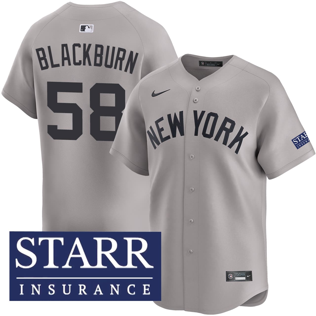 Men's New York Yankees NIKE® Paul Blackburn Road Limited Starr Patch Jersey