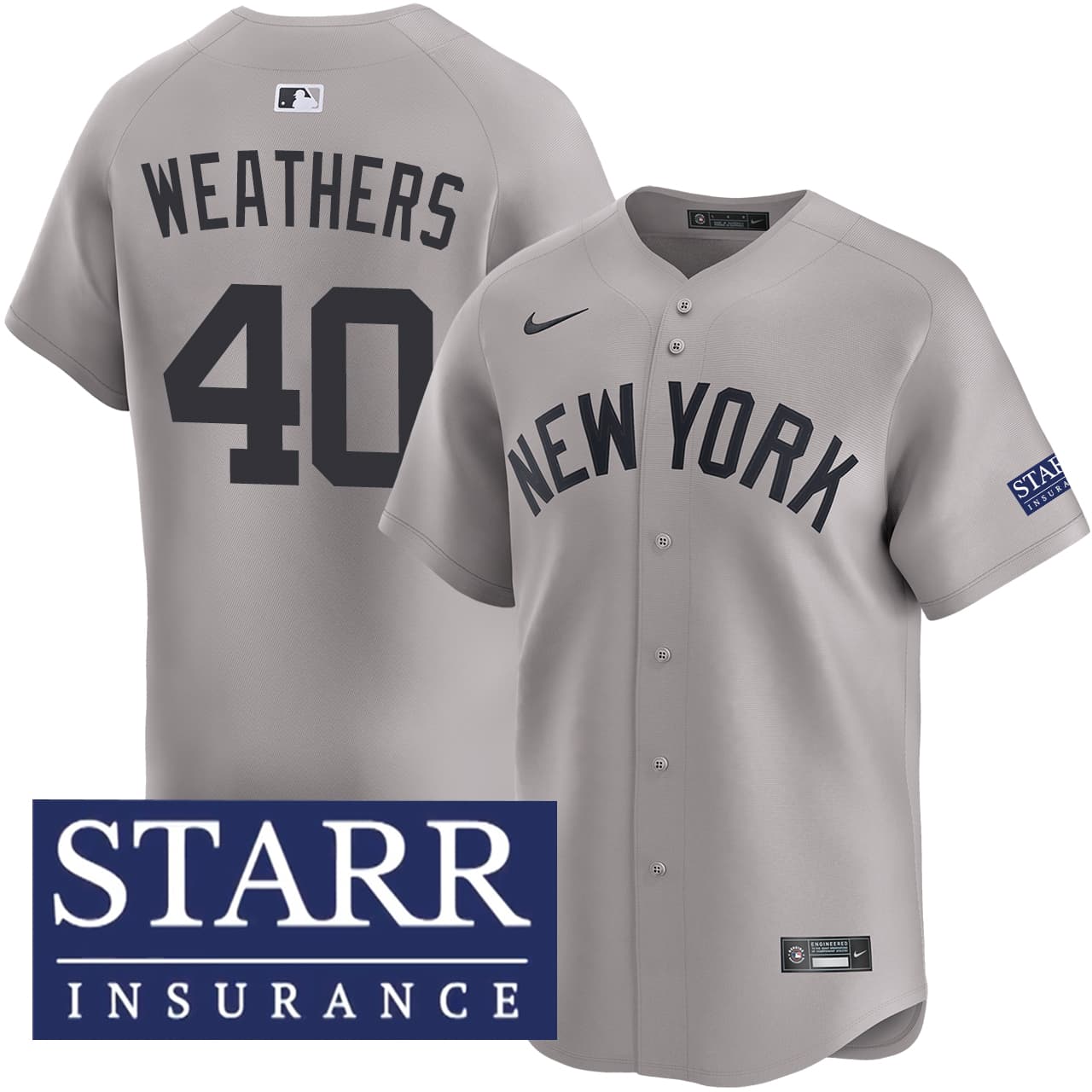 Men's New York Yankees NIKE® Ryan Weathers Road Limited Starr Patch Jersey