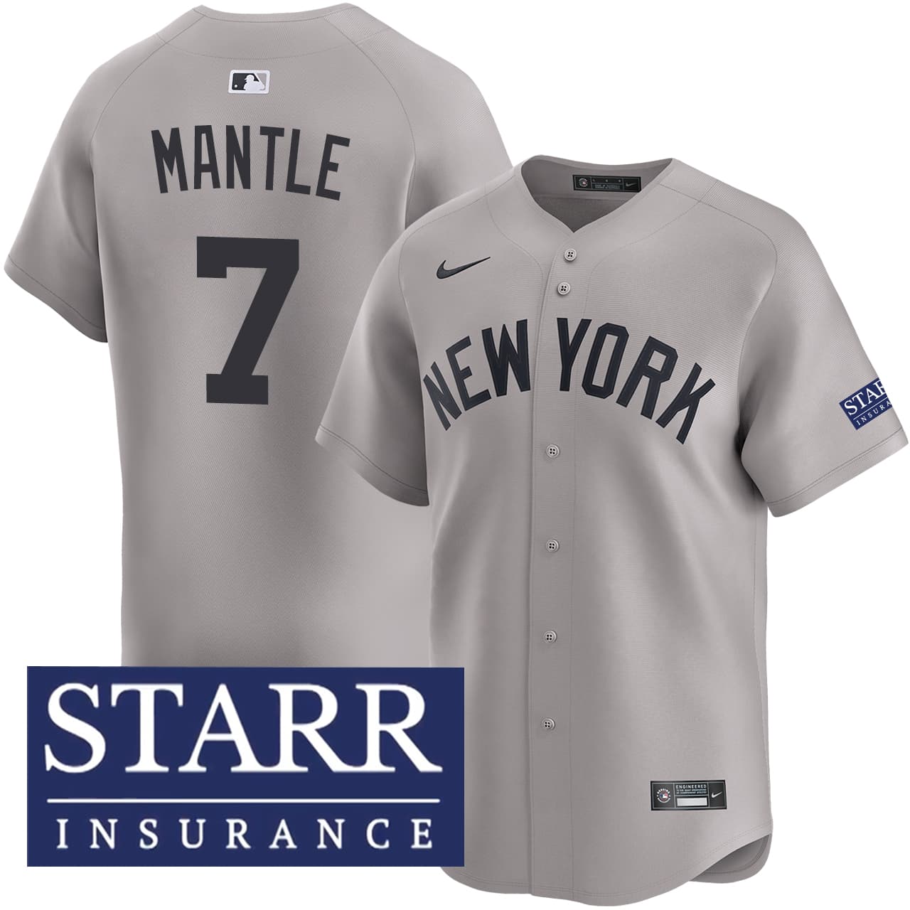 Men's New York Yankees NIKE® Mickey Mantle Road Limited Starr Patch Jersey