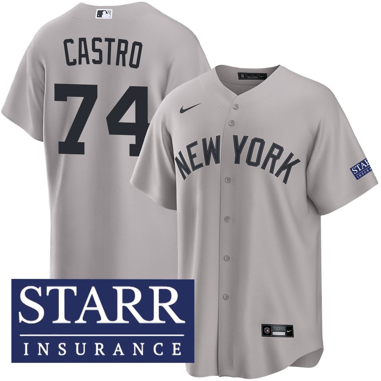 Men's New York Yankees NIKE® Kervin Castro Road Starr Patch Jersey