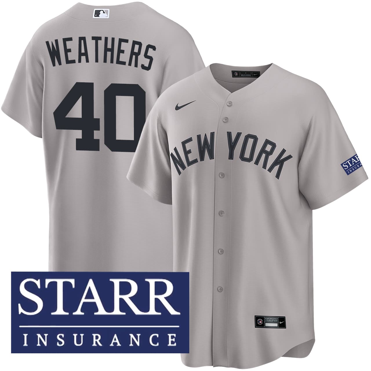 Men's New York Yankees NIKE® Ryan Weathers Road Starr Patch Jersey