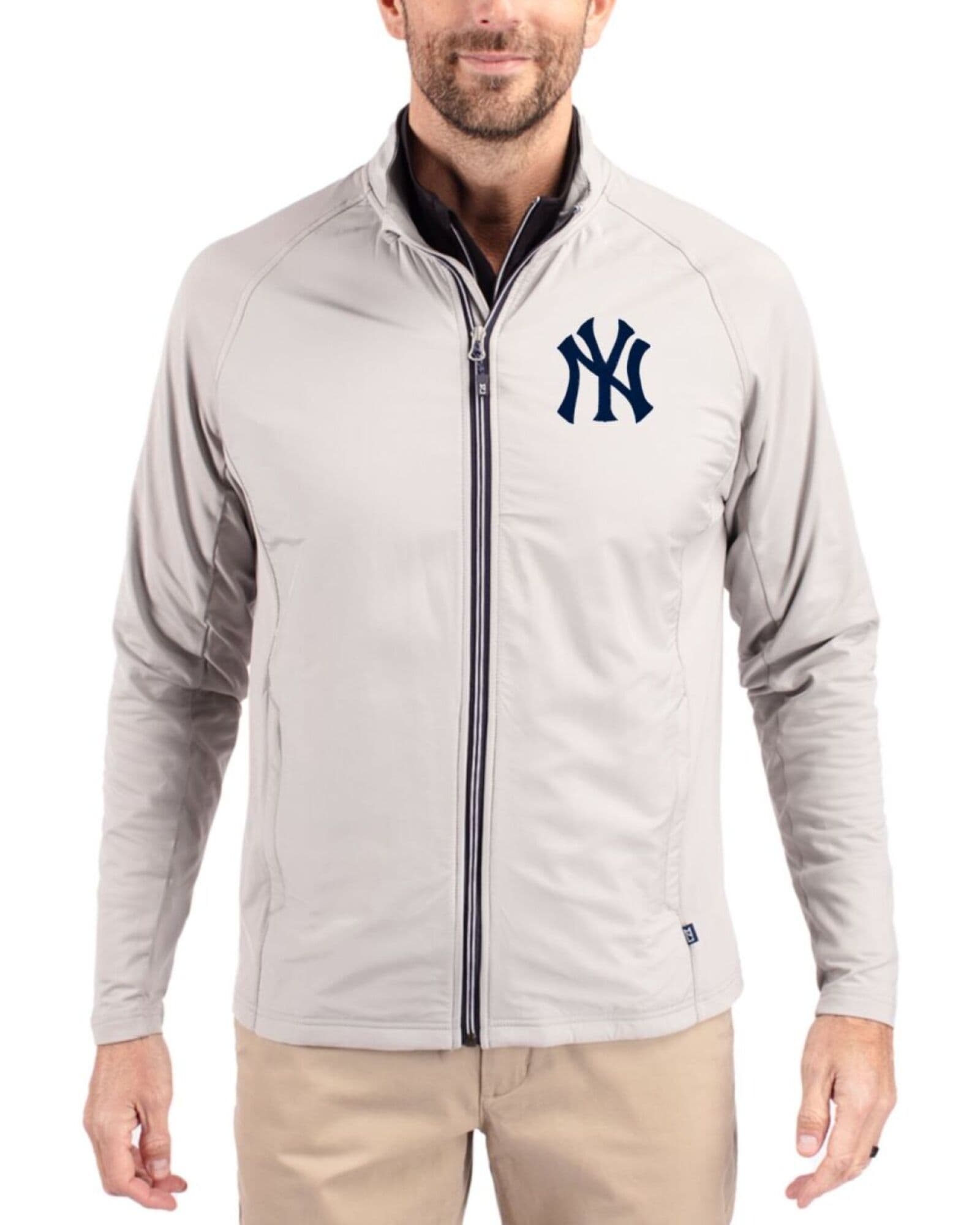 Men's New York Yankees Cutter & Buck Polished Adapt Soft Knit Stretch Hybrid Full Zip Jacket