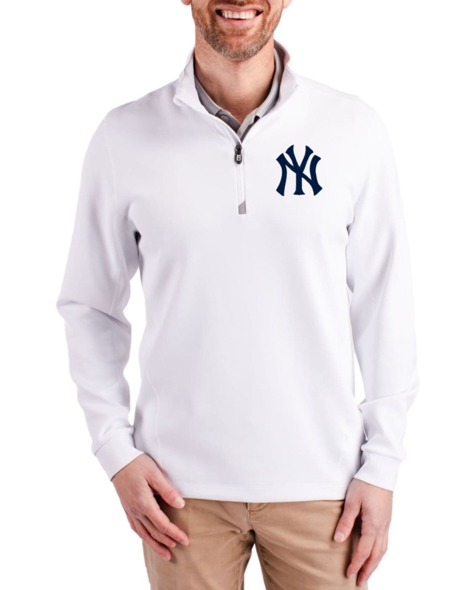 Men's New York Yankees Cutter & Buck White Traverse Stretch Quarter Zip