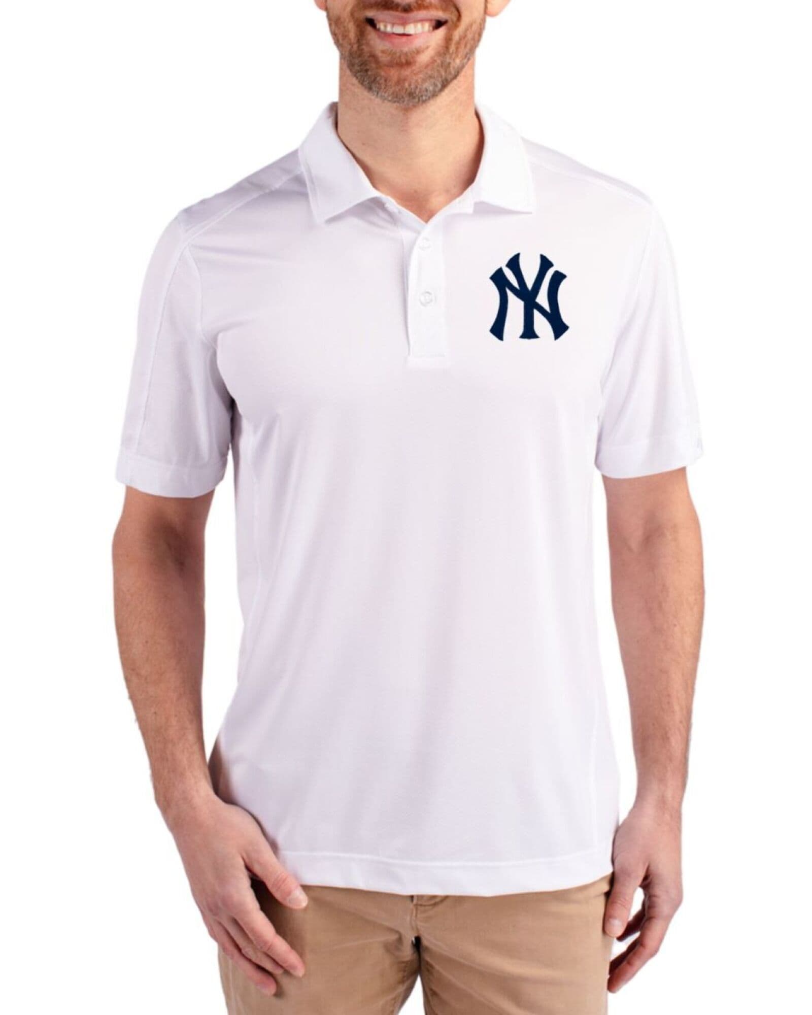 Men's New York Yankees Cutter & Buck White Prospect Featherlight Stretch Polo