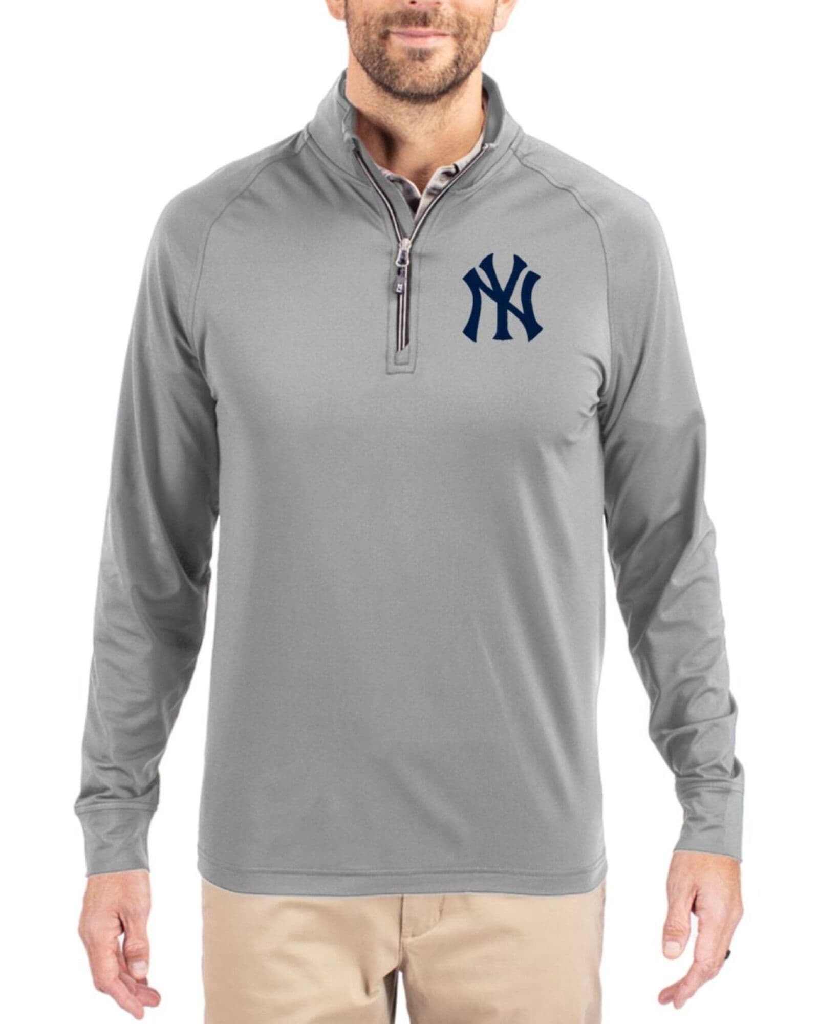 Men's New York Yankees Cutter & Buck Polished Adapt Soft Knit Stretch Quarter Zip Pullover