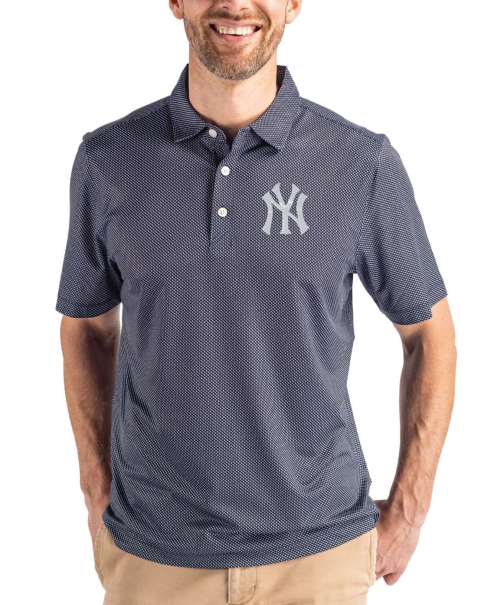 Men's New York Yankees Cutter & Buck Navy Blue/White Pike Symmetry Print Polo