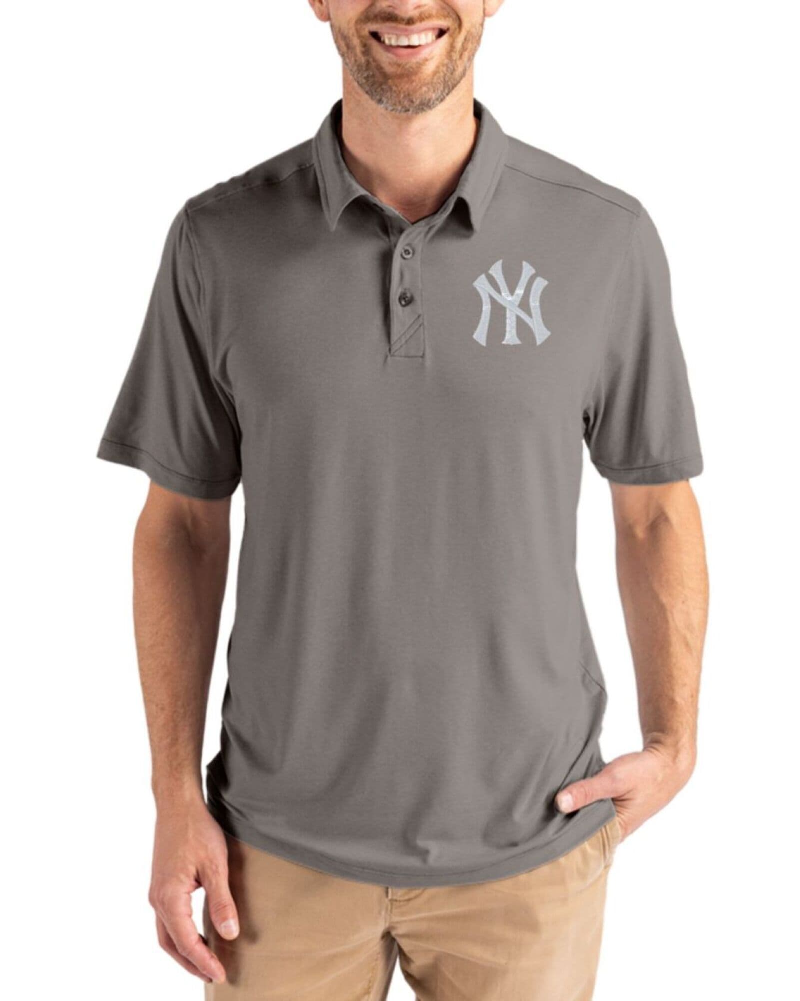 Men's New York Yankees Cutter & Buck Elemental Grey Coastline Double Peached Polo
