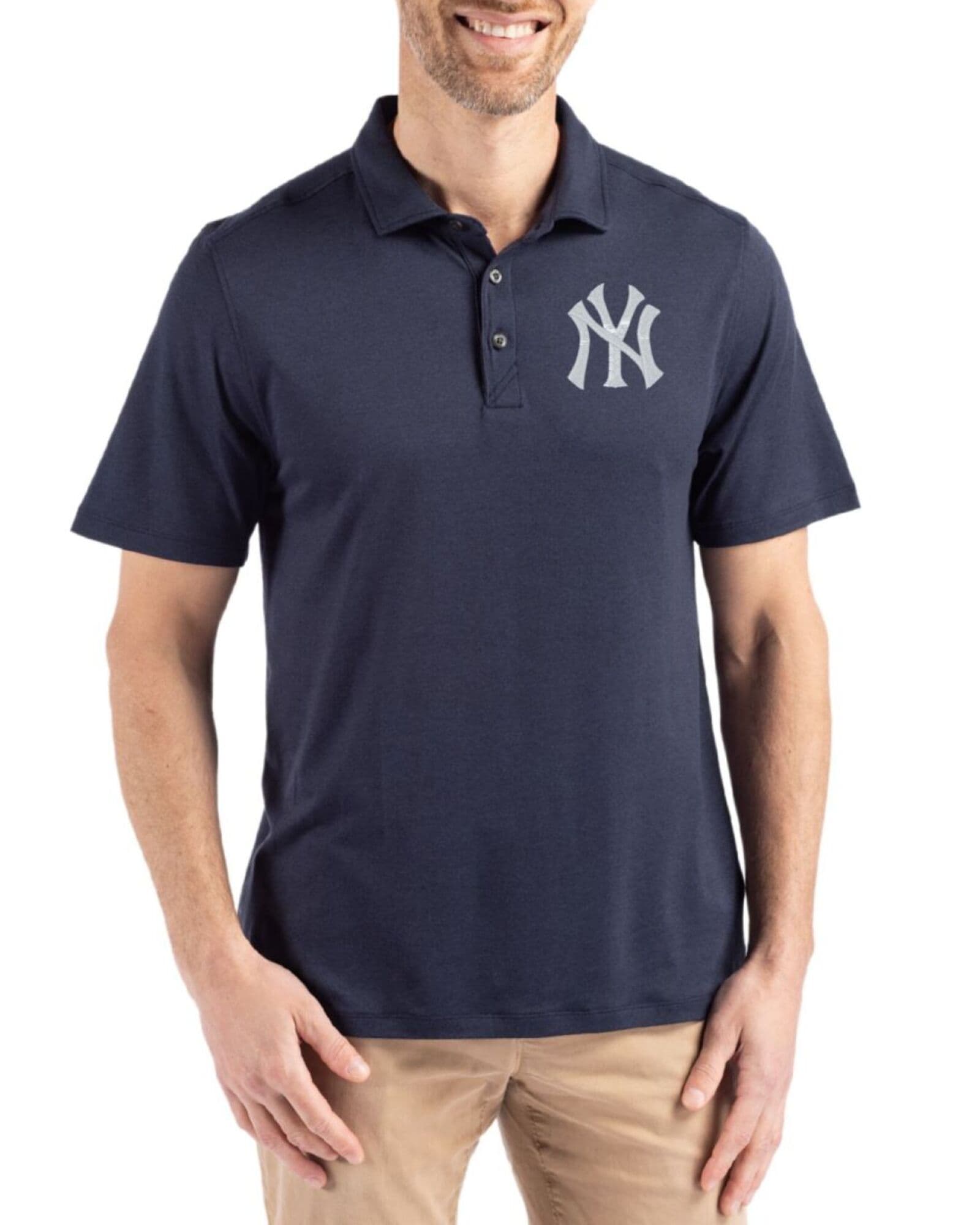 Men's New York Yankees Cutter & Buck Navy Blue Coastline Double Peached Polo
