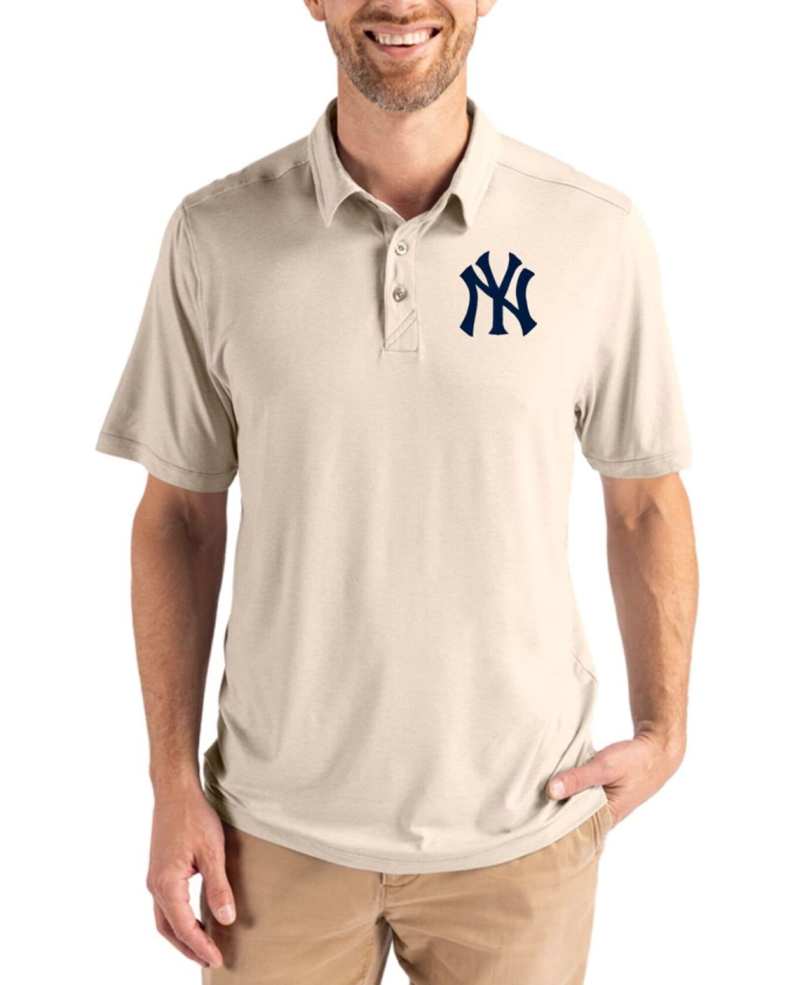 Men's New York Yankees Cutter & Buck Wheat Coastline Double Peached Polo