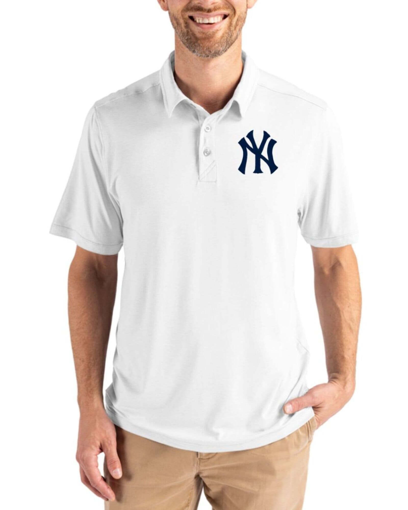 Men's New York Yankees Cutter & Buck White Coastline Double Peached Polo