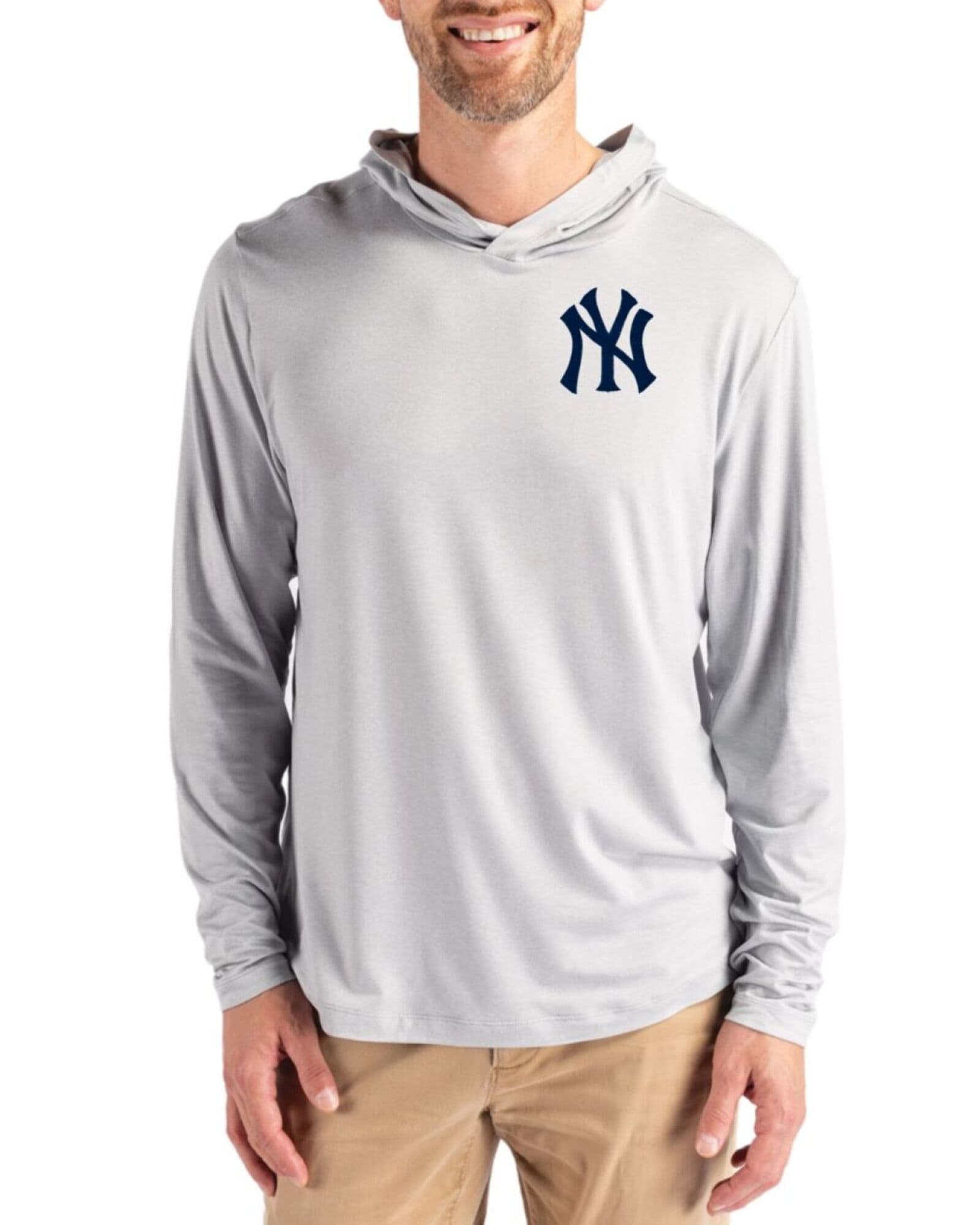 Men's New York Yankees Cutter & Buck Concrete Coastline Double Peached Hooded Pullover