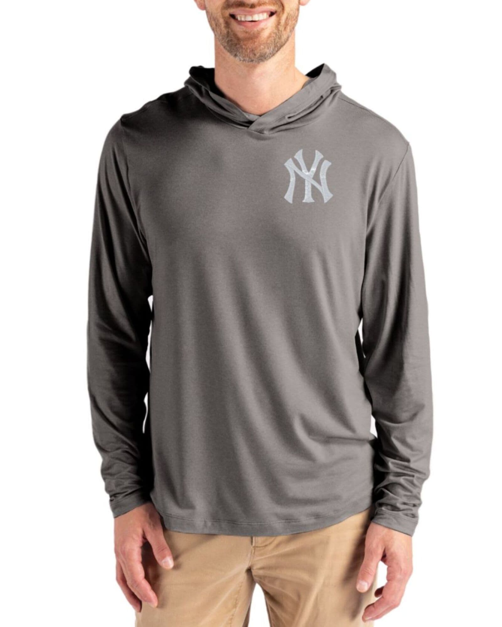 Men's New York Yankees Cutter & Buck Elemental Grey Coastline Double Peached Hooded Pullover