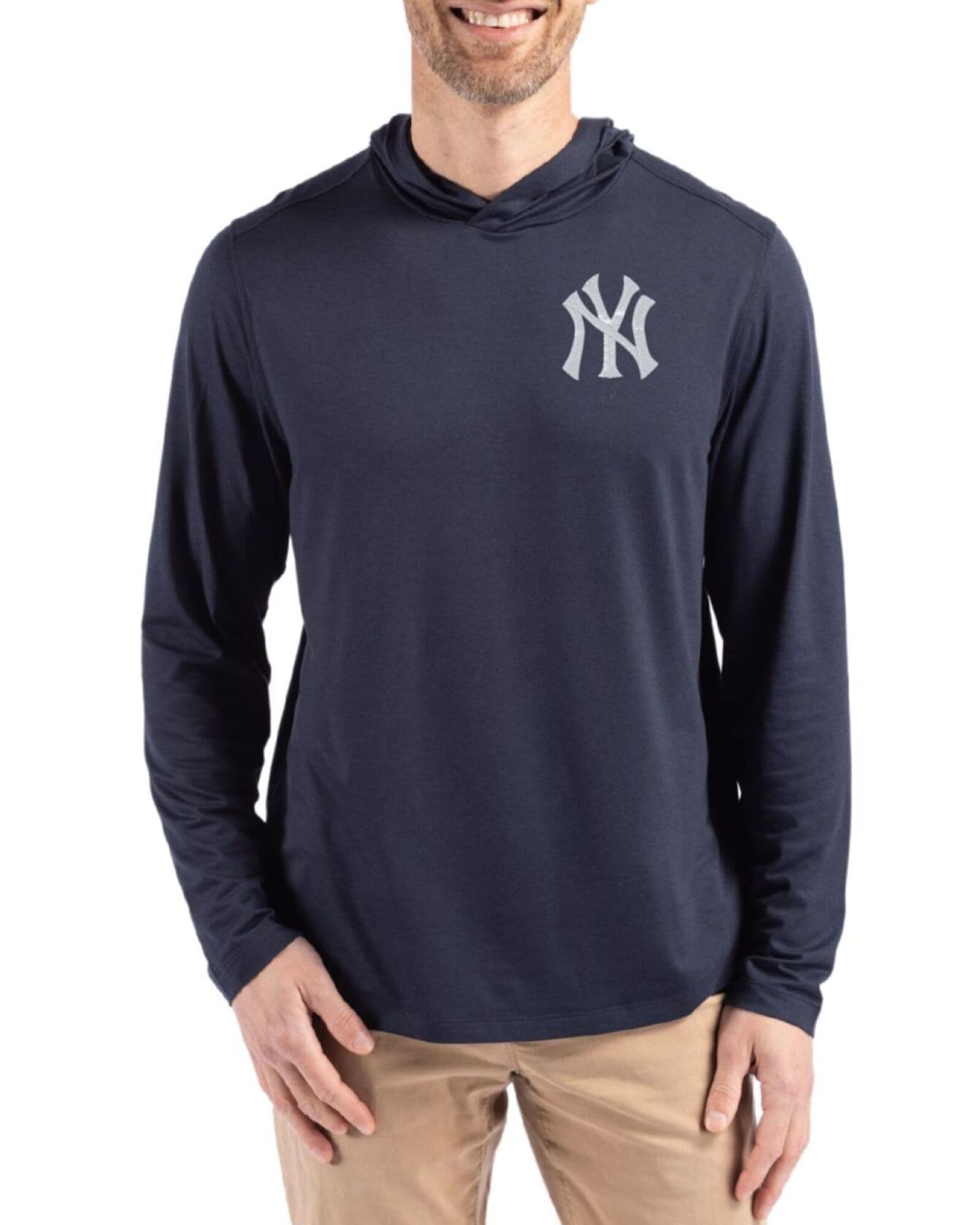 Men's New York Yankees Cutter & Buck Navy Blue Coastline Double Peached Hooded Pullover