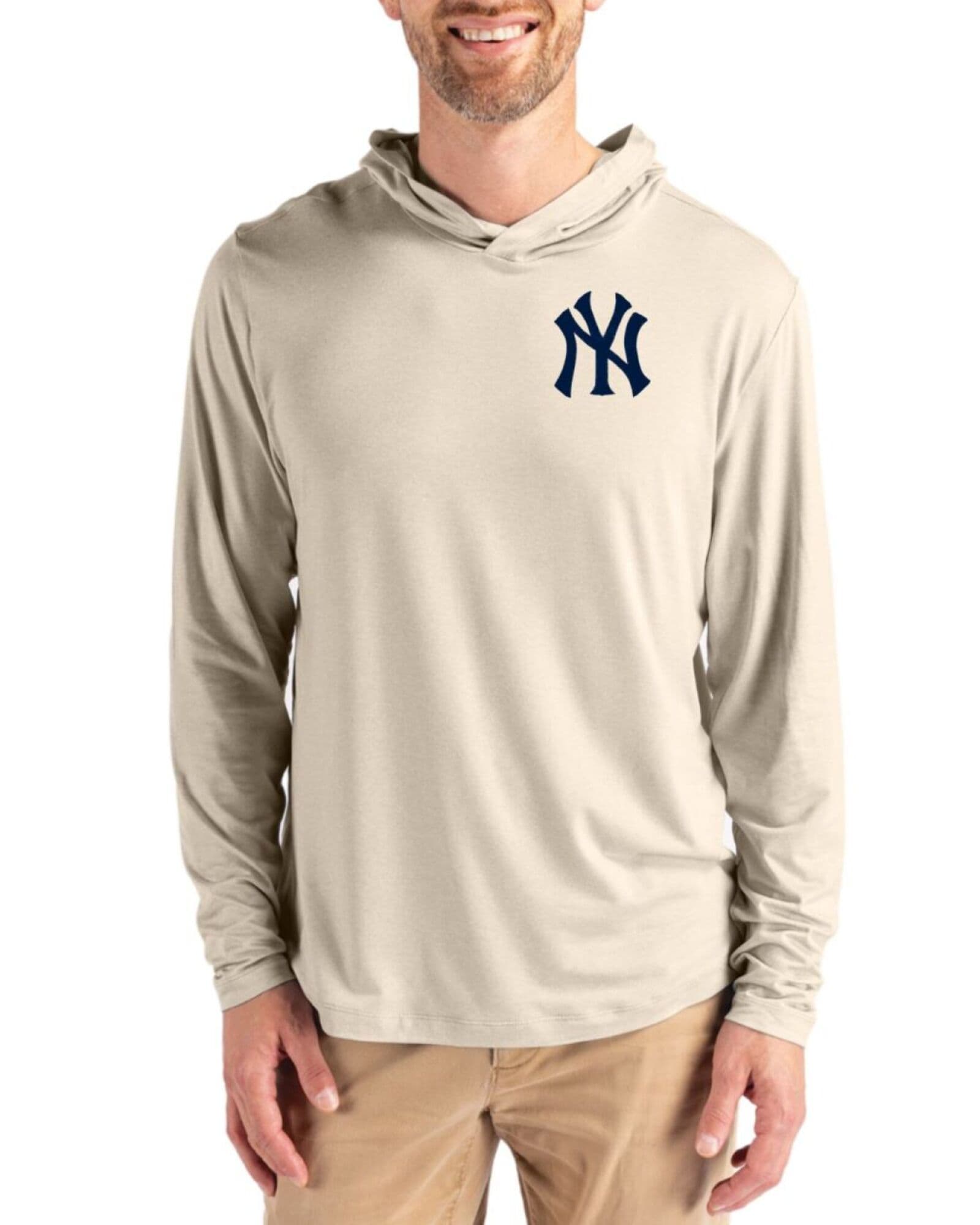 Men's New York Yankees Cutter & Buck Wheat Coastline Double Peached Hooded Pullover
