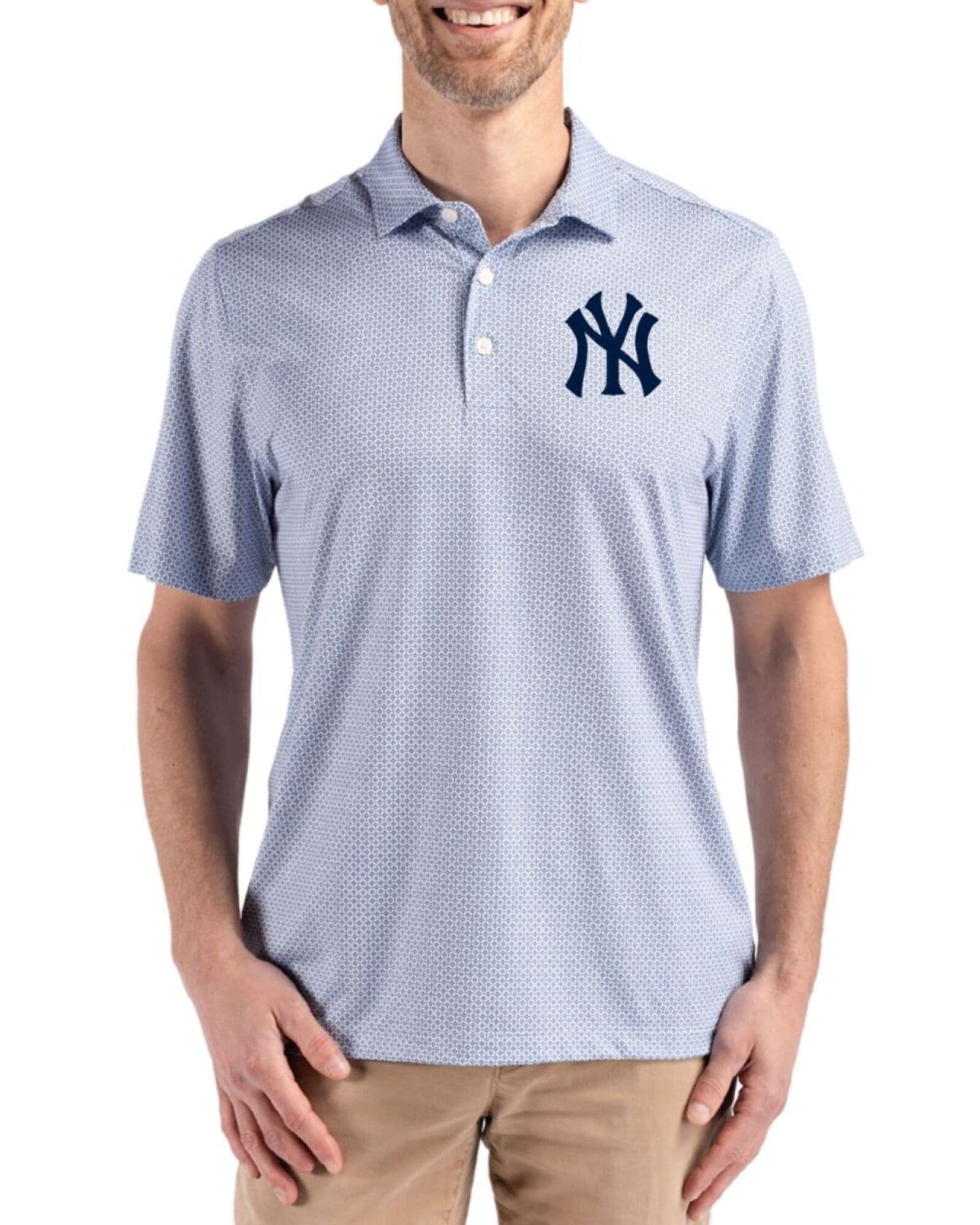 Men's New York Yankees Cutter & Buck Navy Blue Pike Diamond Dot Print Polo