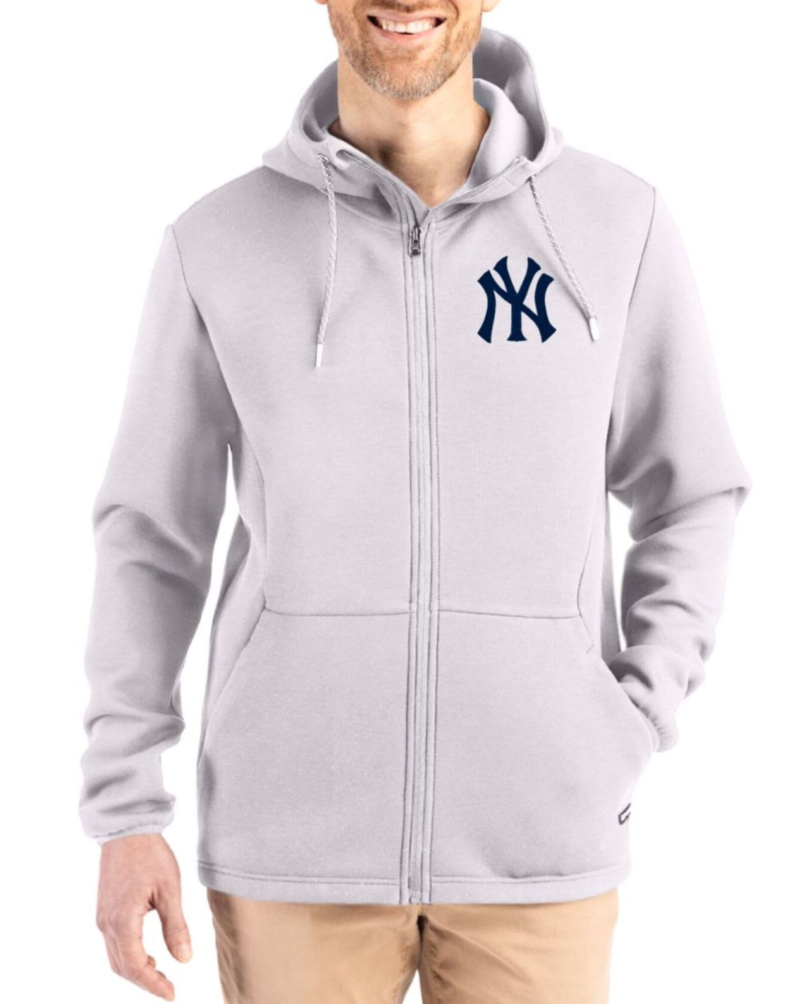 Men's New York Yankees Cutter & Buck Solitare Roam Buttery-Soft Knit Full Zip Hooded Jacket