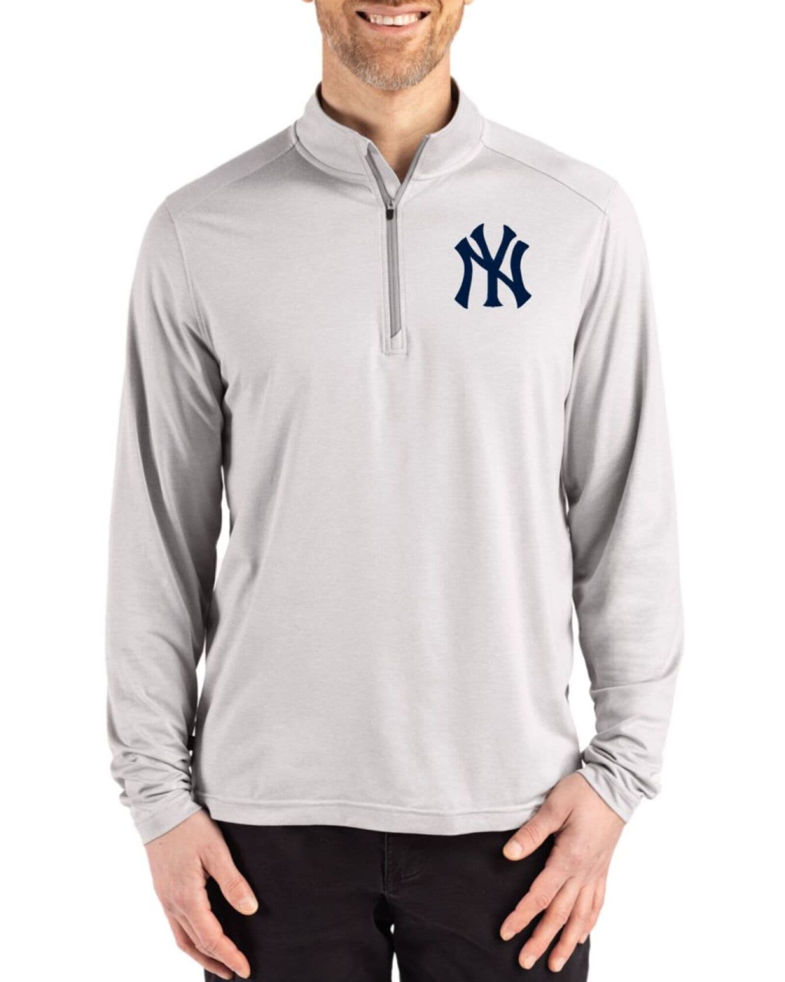 Men's New York Yankees Cutter & Buck Concrete Coastline Double Peached Quarter Zip Pullover