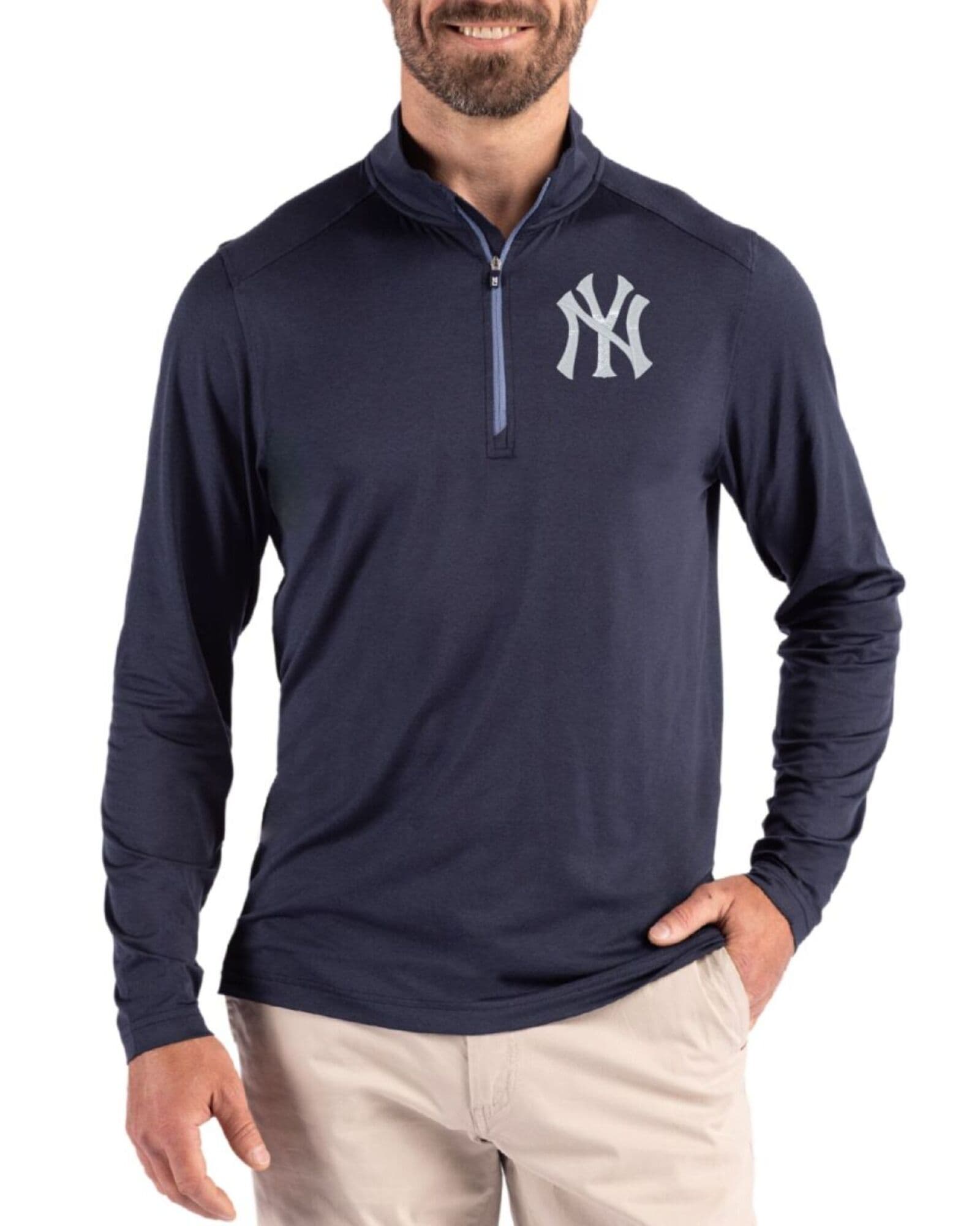 Men's New York Yankees Cutter & Buck Navy Blue Coastline Double Peached Quarter Zip Pullover