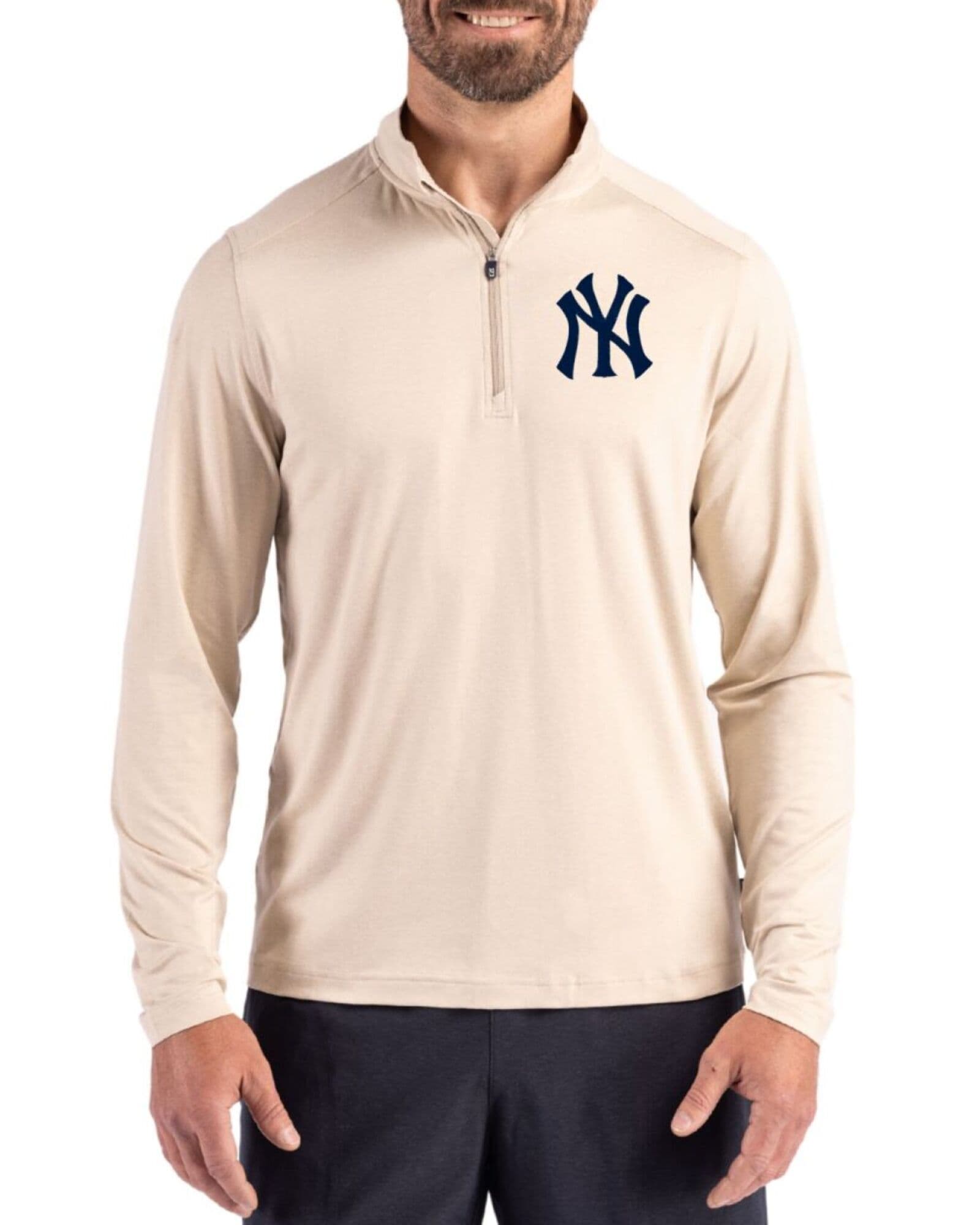 Men's New York Yankees Cutter & Buck Wheat Coastline Double Peached Quarter Zip Pullover