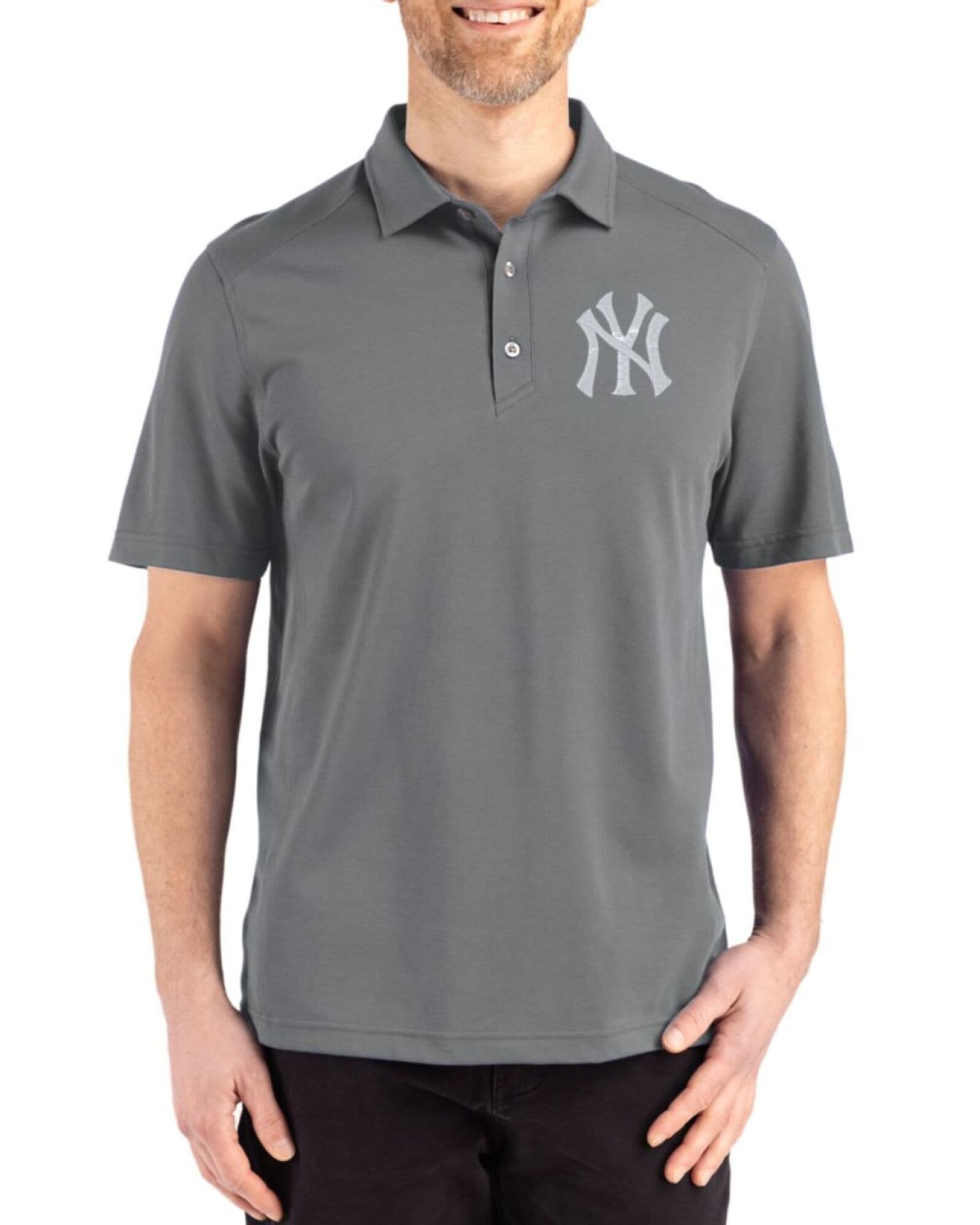 Men's New York Yankees Cutter & Buck Elemental Grey Advantage Refresh Epic Confidence Tri-Blend Pique Polo