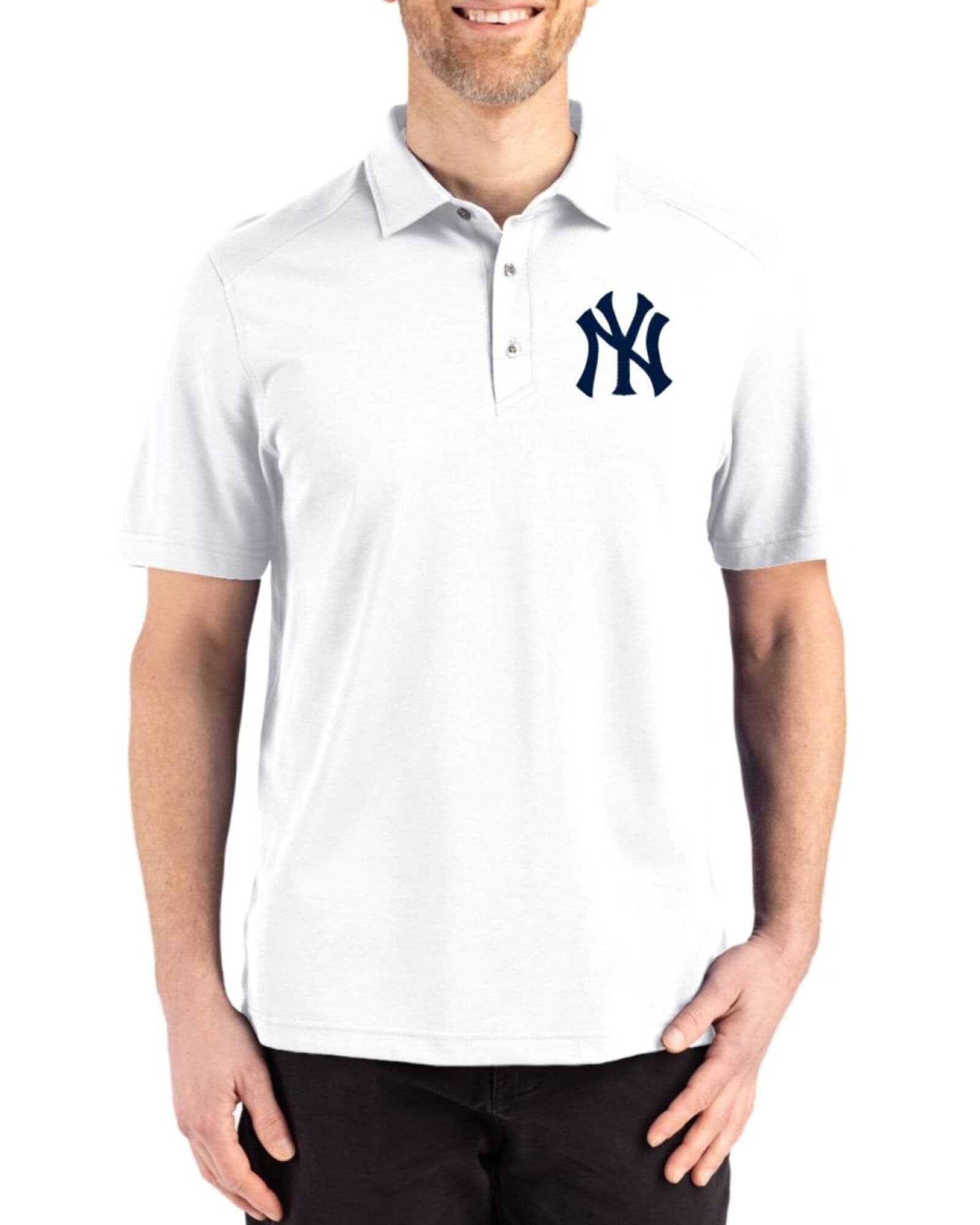 Men's New York Yankees Cutter & Buck White Advantage Refresh Epic Confidence Tri-Blend Pique Polo