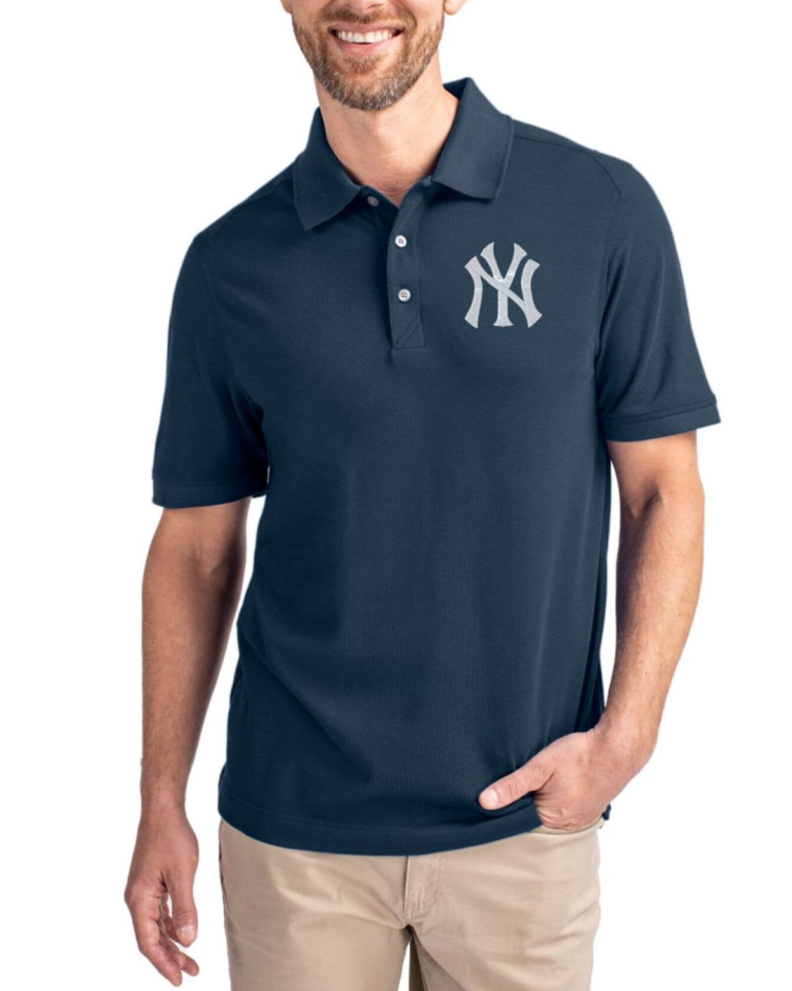 Men's New York Yankees Cutter & Buck Liberty Navy Advantage Epic Confidence Tri-Blend Pique Polo