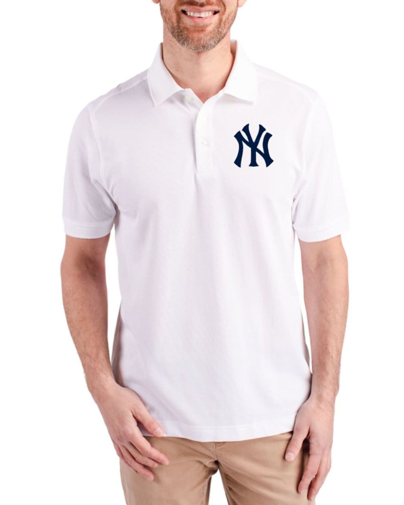 Men's New York Yankees Cutter & Buck White Advantage Epic Confidence Tri-Blend Pique Polo