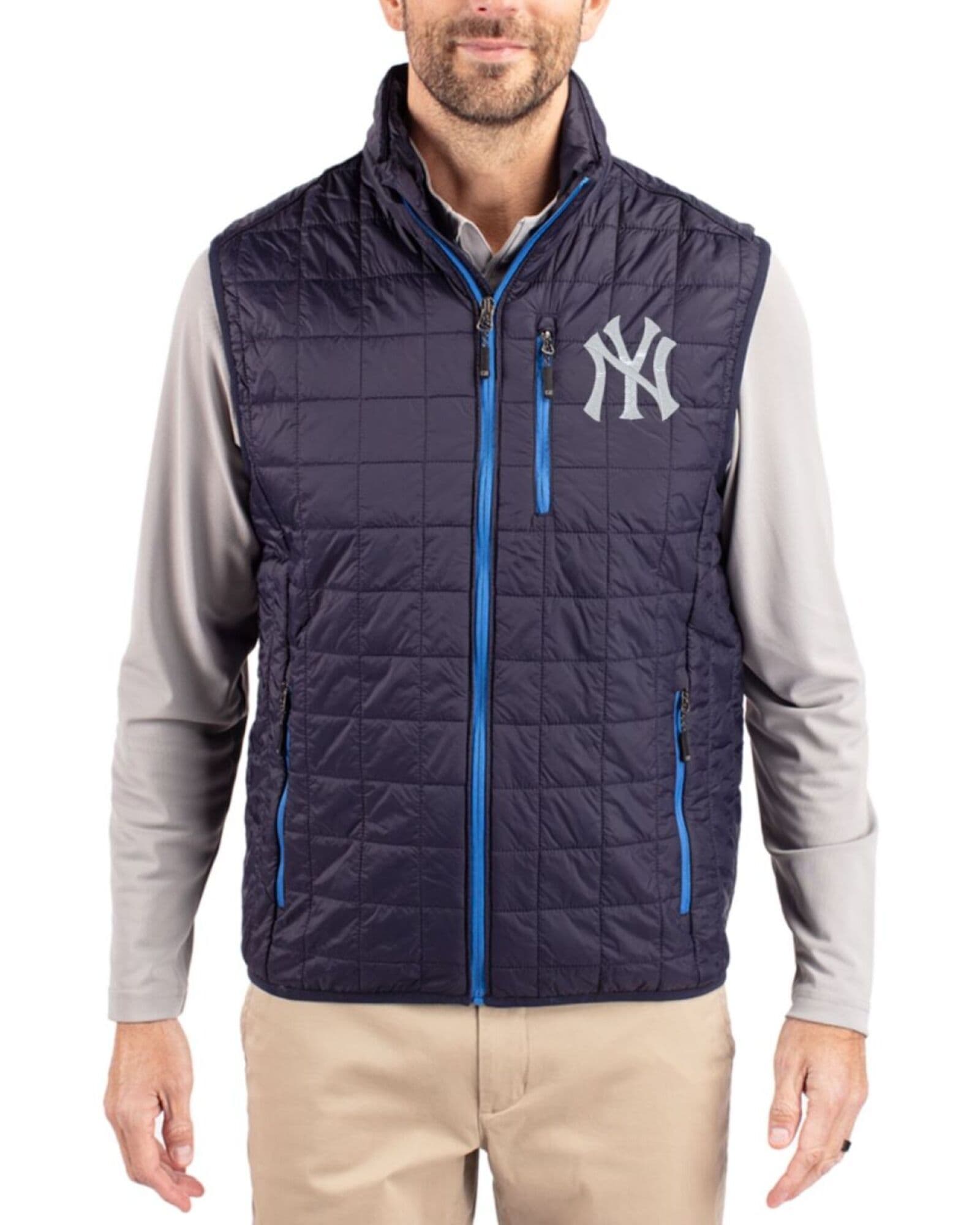 Men's New York Yankees Cutter & Buck Dark Navy Rainier Insulated Puffer Full Zip Vest