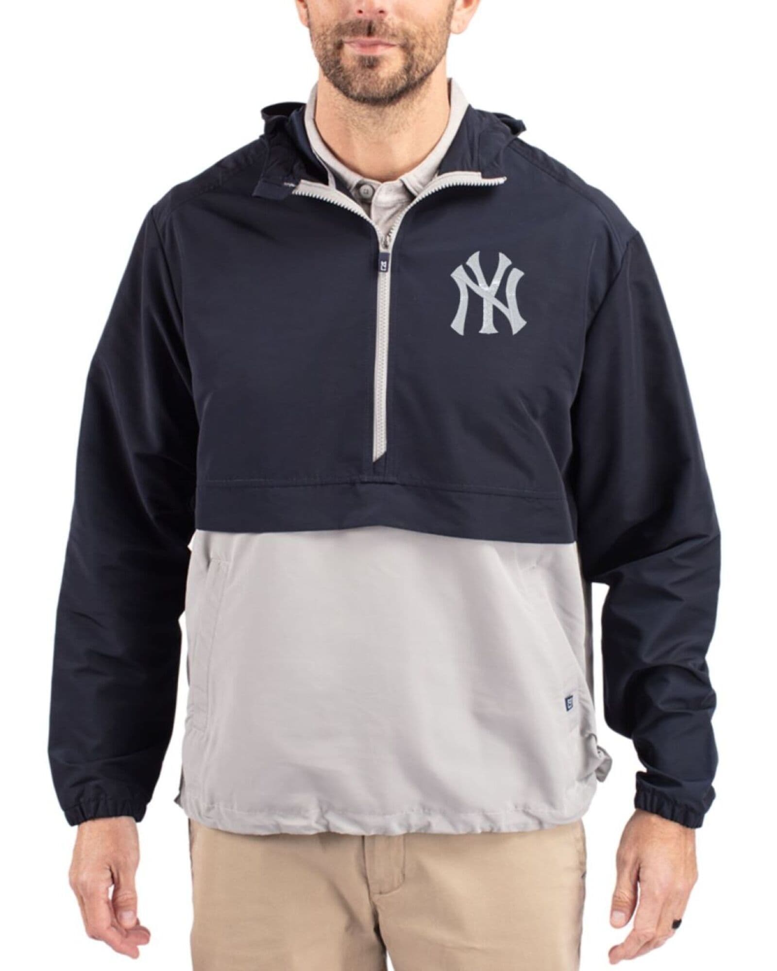 Men's New York Yankees Cutter & Buck Navy Blue/Polished Charter Epic Versatility Half Zip Anorak Jacket