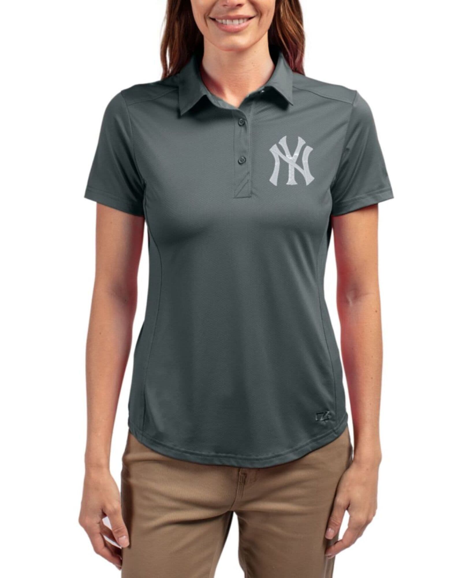 Women's New York Yankees Cutter & Buck Elemental Grey Prospect Featherlight Stretch Polo
