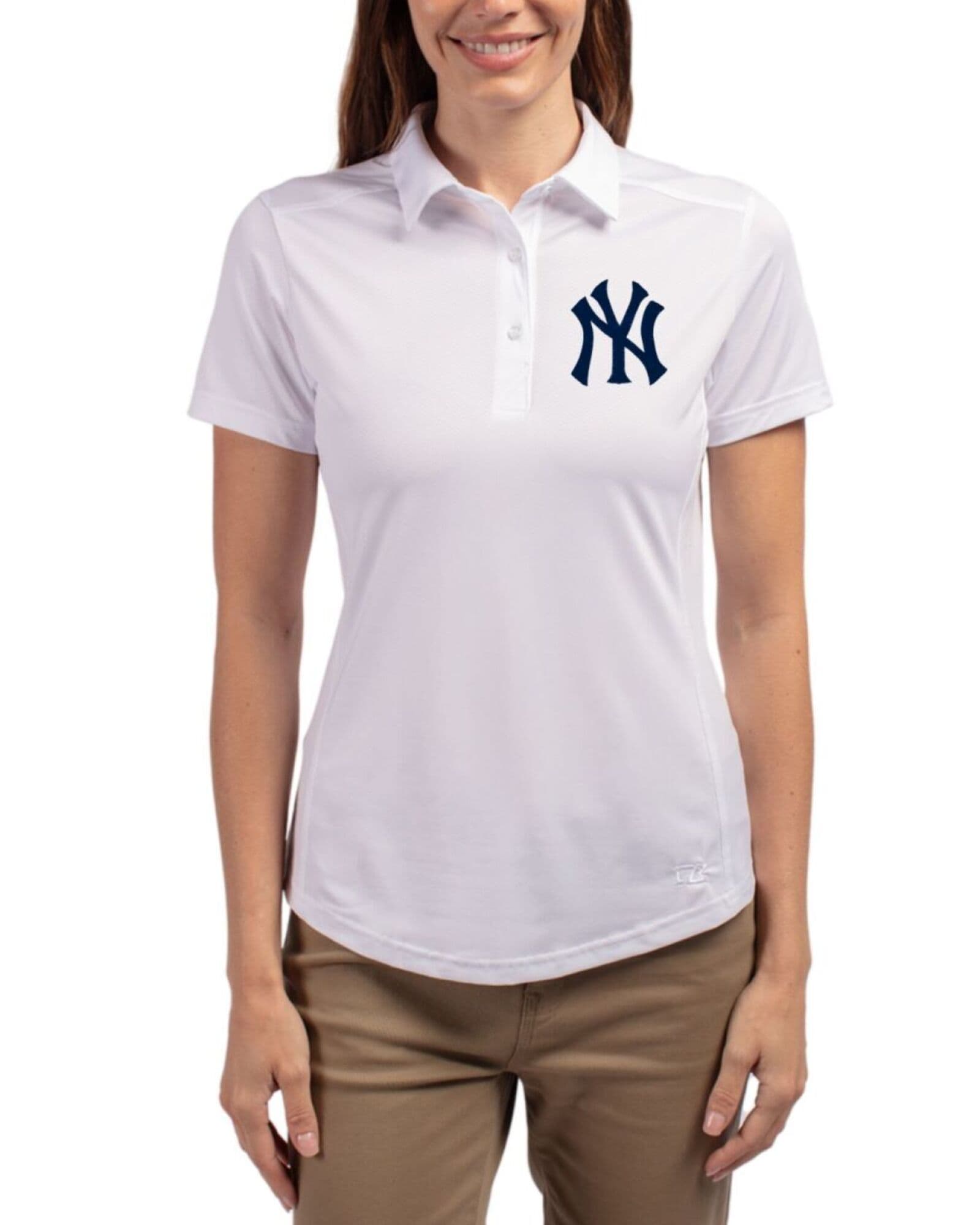 Women's New York Yankees Cutter & Buck White Prospect Featherlight Stretch Polo