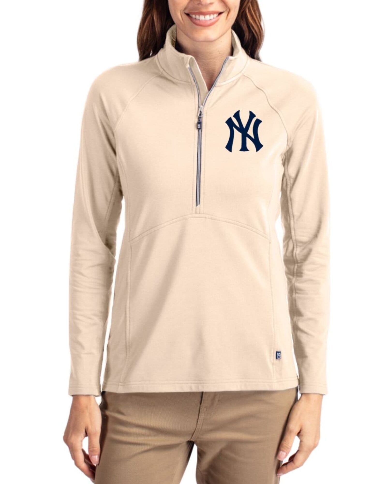 Women's New York Yankees Cutter & Buck Wheat Adapt Soft Knit Stretch Half Zip Pullover