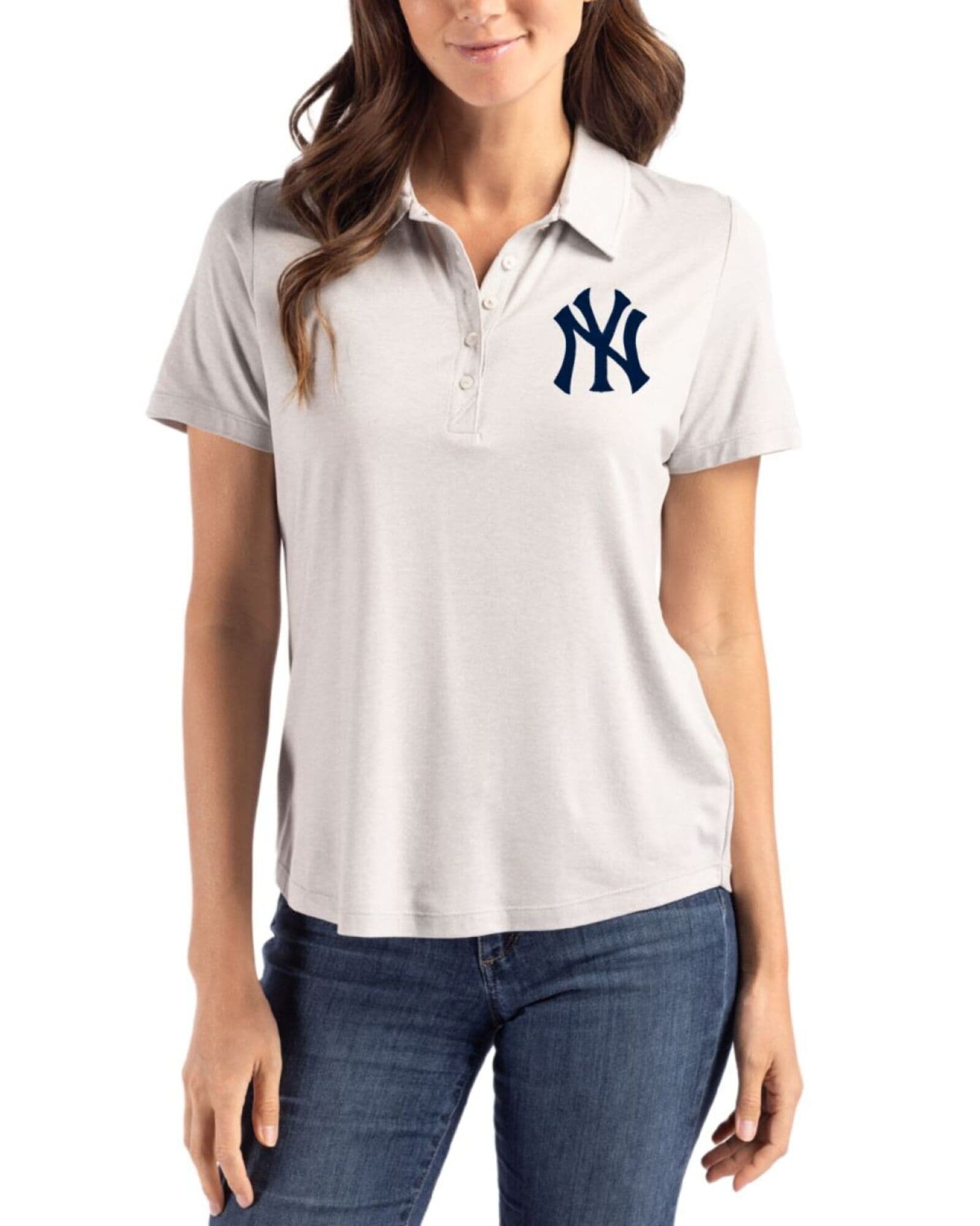 Women's New York Yankees Cutter & Buck Concrete Coastline Double Peached Polo
