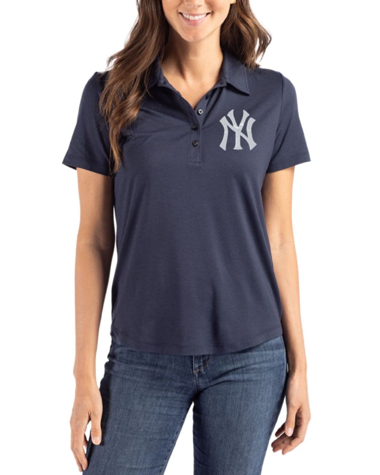 Women's New York Yankees Cutter & Buck Navy Blue Coastline Double Peached Polo
