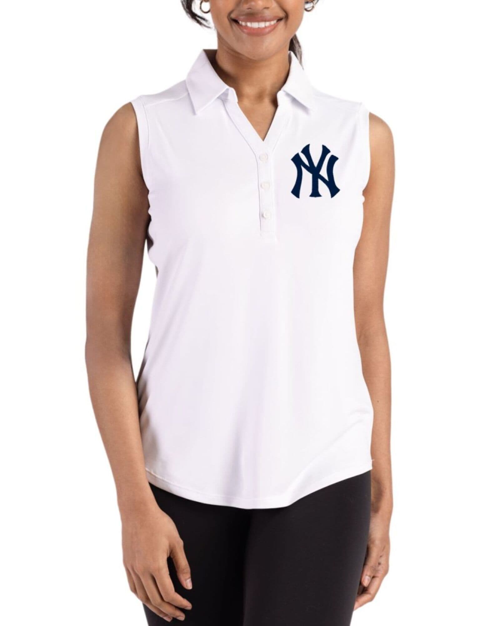 Women's New York Yankees Cutter & Buck White Forge Four-Way Stretch Sleeveless Polo