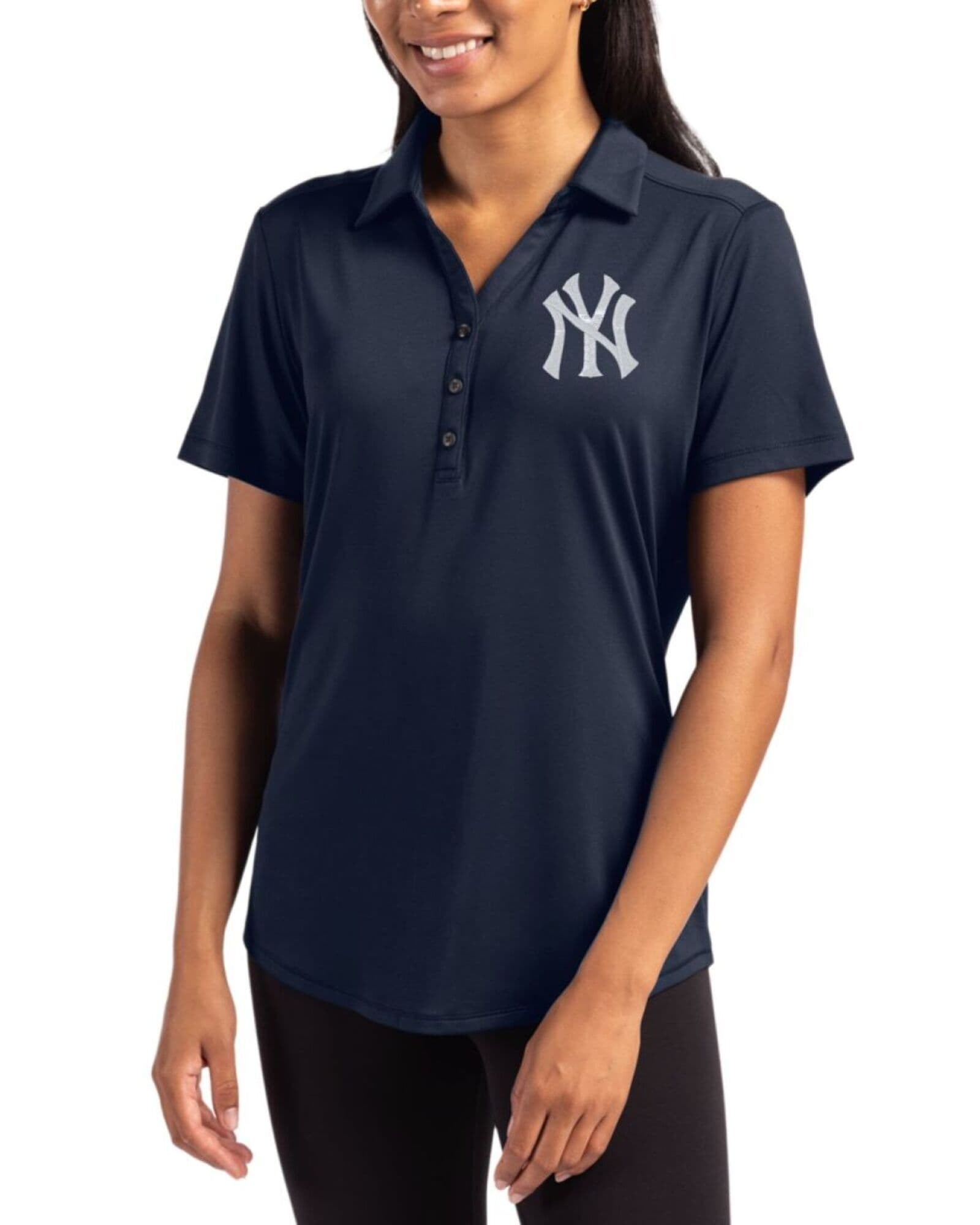 Women's New York Yankees Cutter & Buck Navy Blue Forge Four-Way Stretch Polo