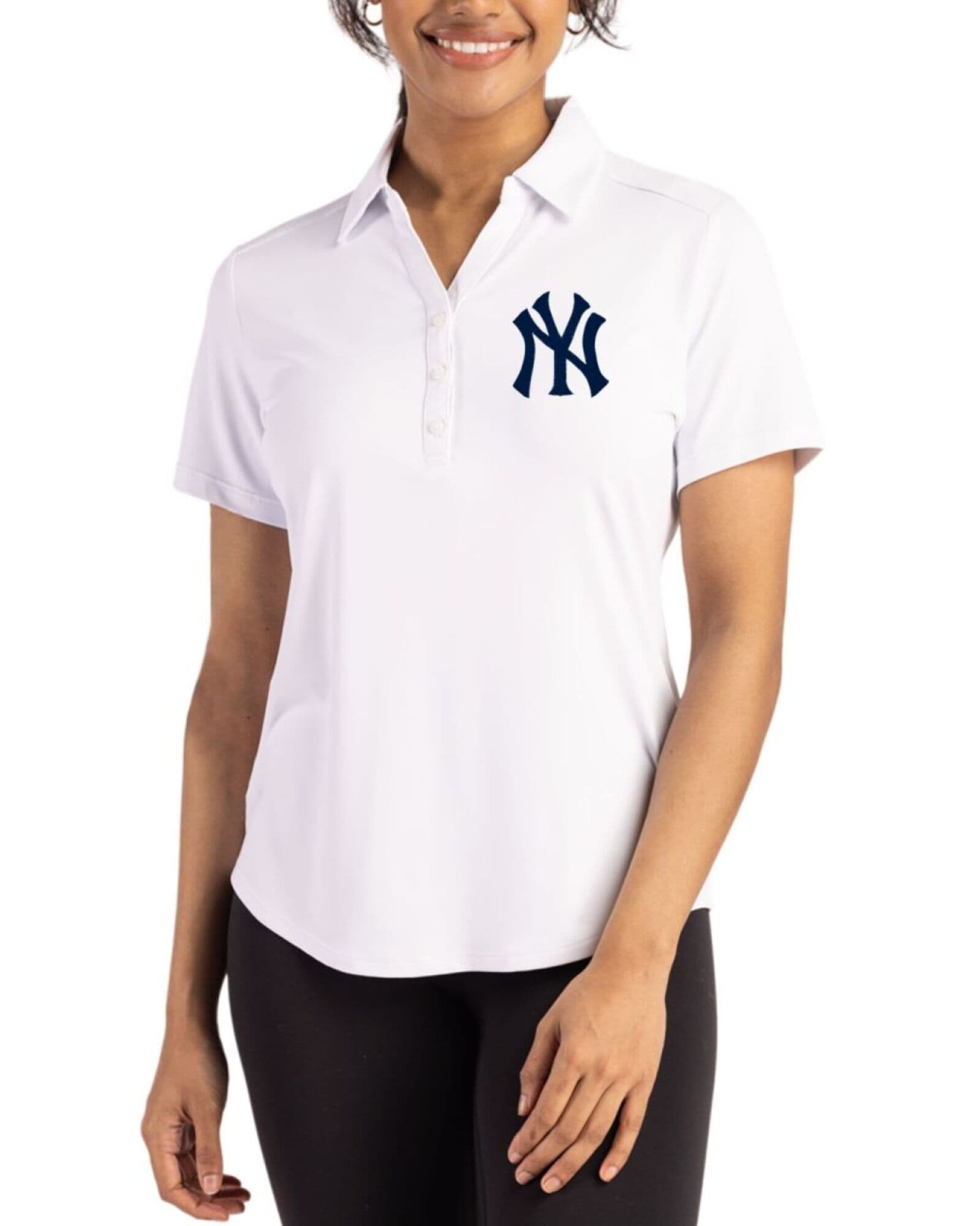 Women's New York Yankees Cutter & Buck White Forge Four-Way Stretch Polo