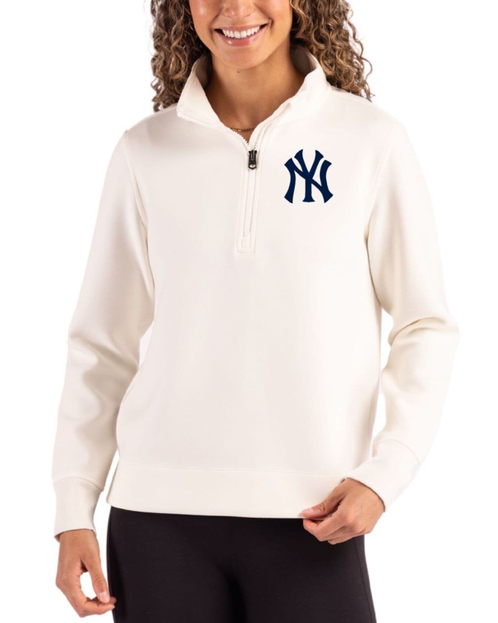Women's New York Yankees Cutter & Buck Shell Roam Buttery-Soft Knit Quarter Zip Pullover
