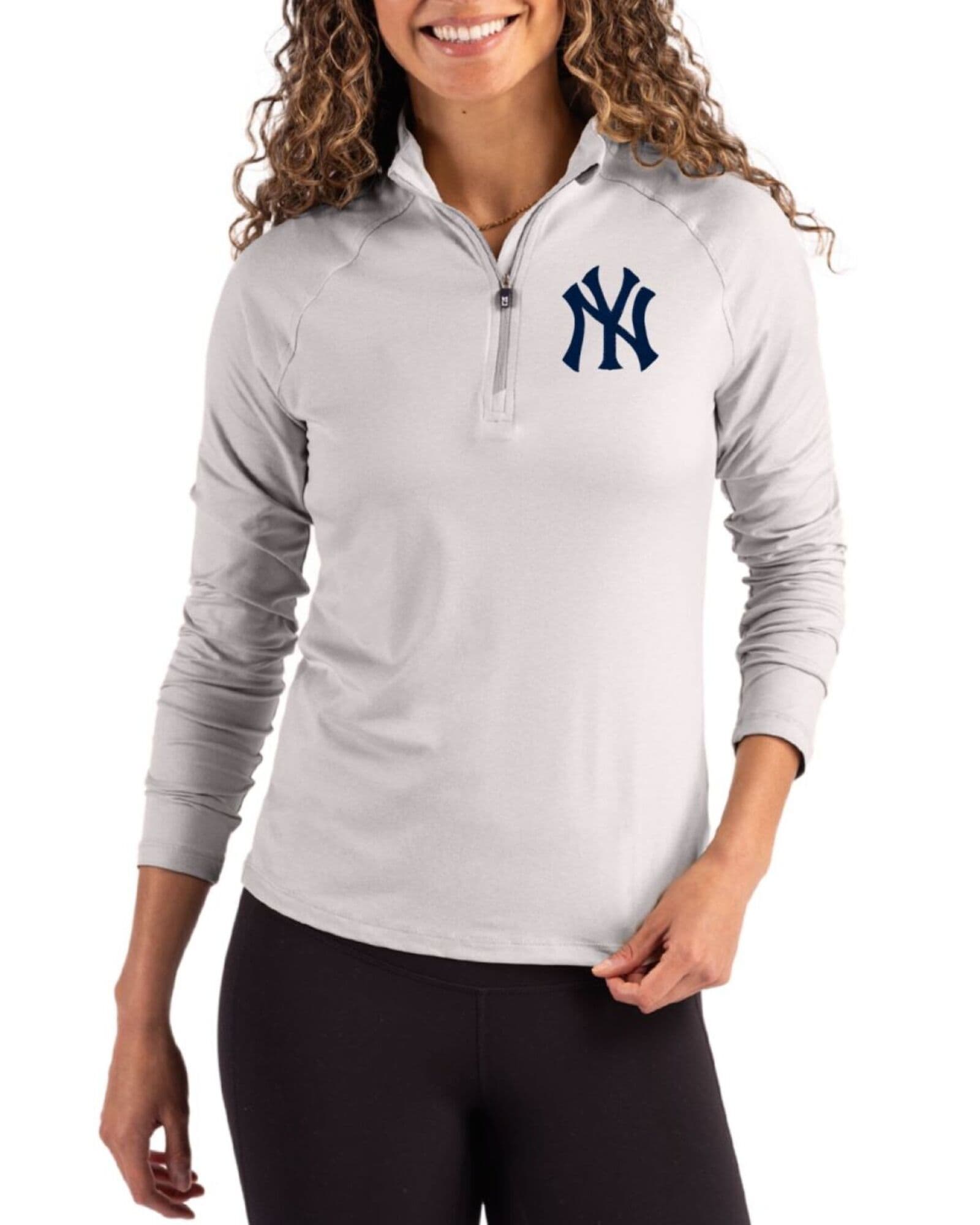 Women's New York Yankees Cutter & Buck Concrete Coastline Double Peached Quarter Zip Pullover