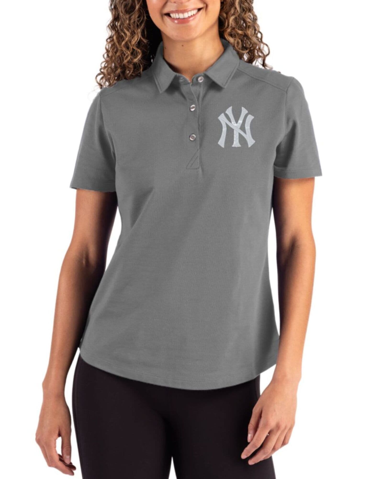 Women's New York Yankees Cutter & Buck Elemental Grey Advantage Refresh Epic Confidence Tri-Blend Pique Polo