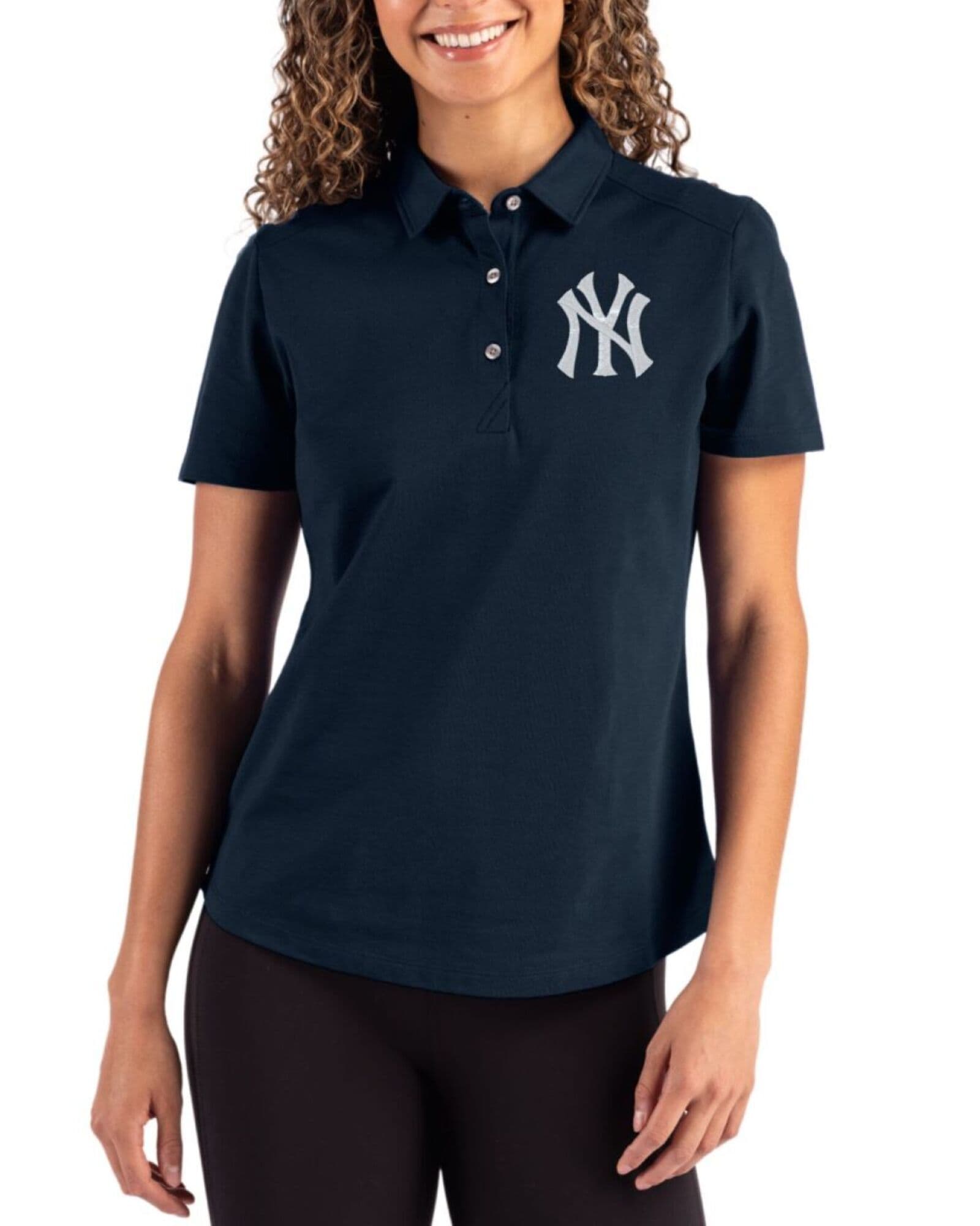 Women's New York Yankees Cutter & Buck Liberty Navy Advantage Refresh Epic Confidence Tri-Blend Pique Polo