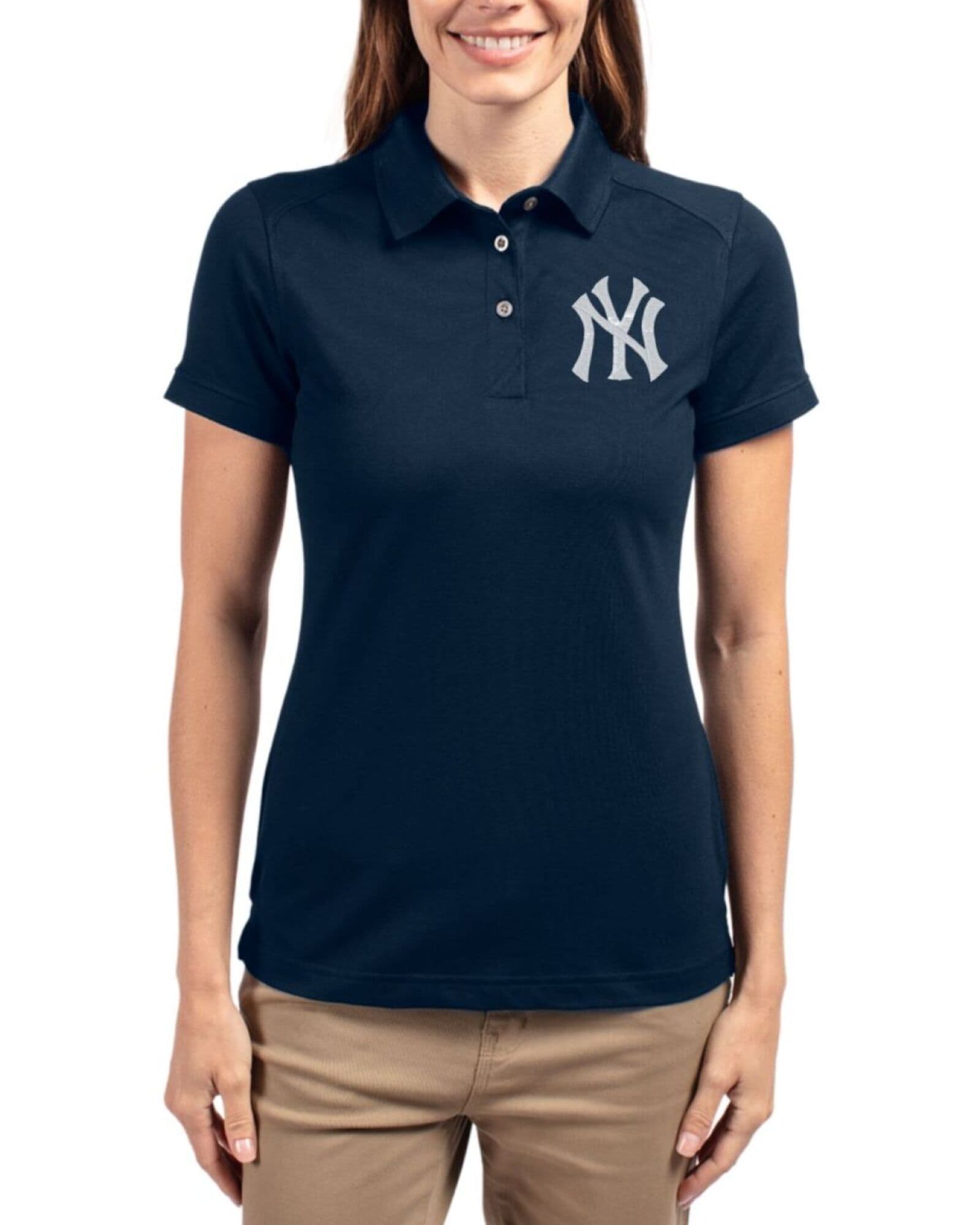 Women's New York Yankees Cutter & Buck Liberty Navy Advantage Epic Confidence Tri-Blend Pique Polo