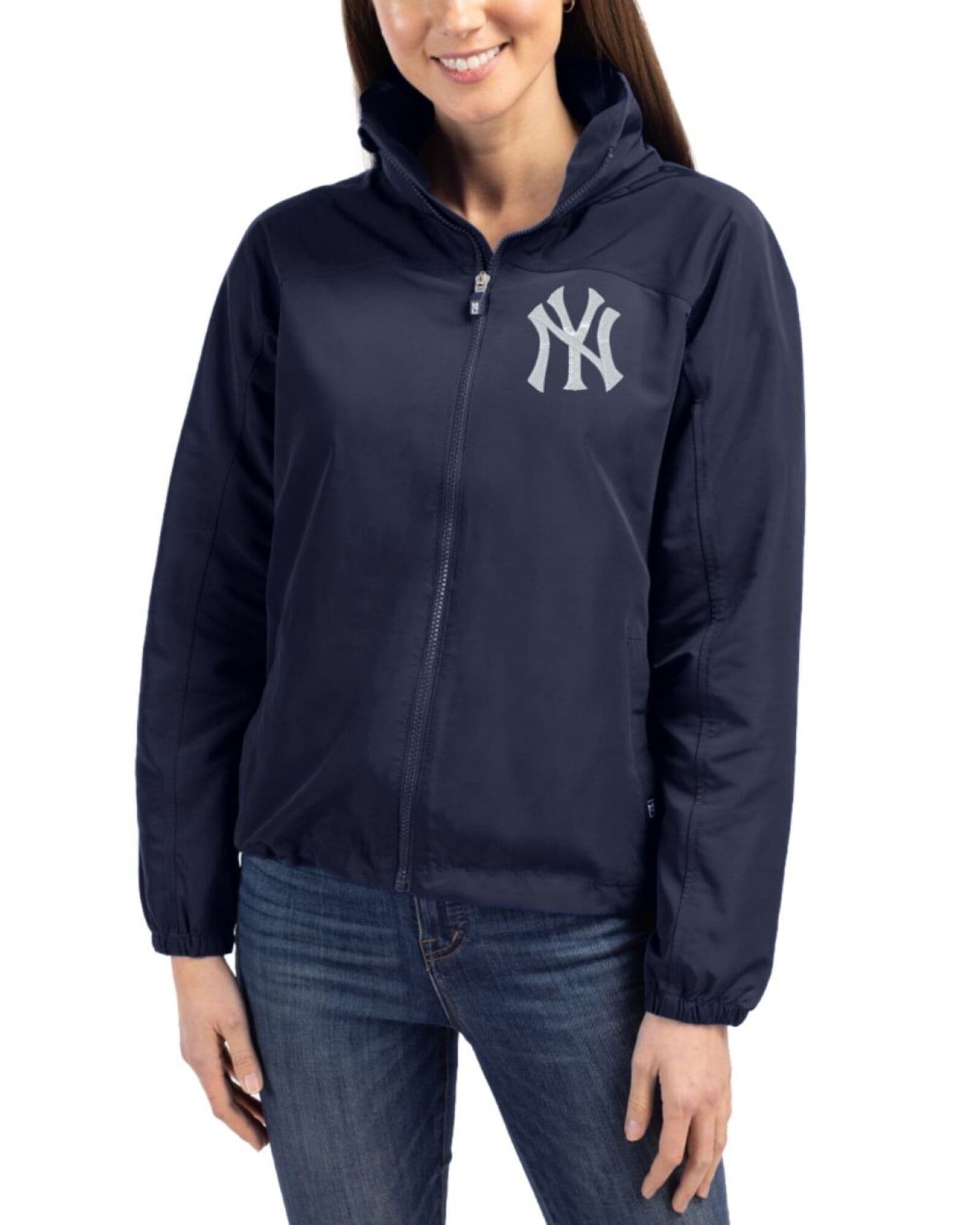Women's New York Yankees Cutter & Buck Navy Blue Charter Epic Versatility Full Zip Jacket