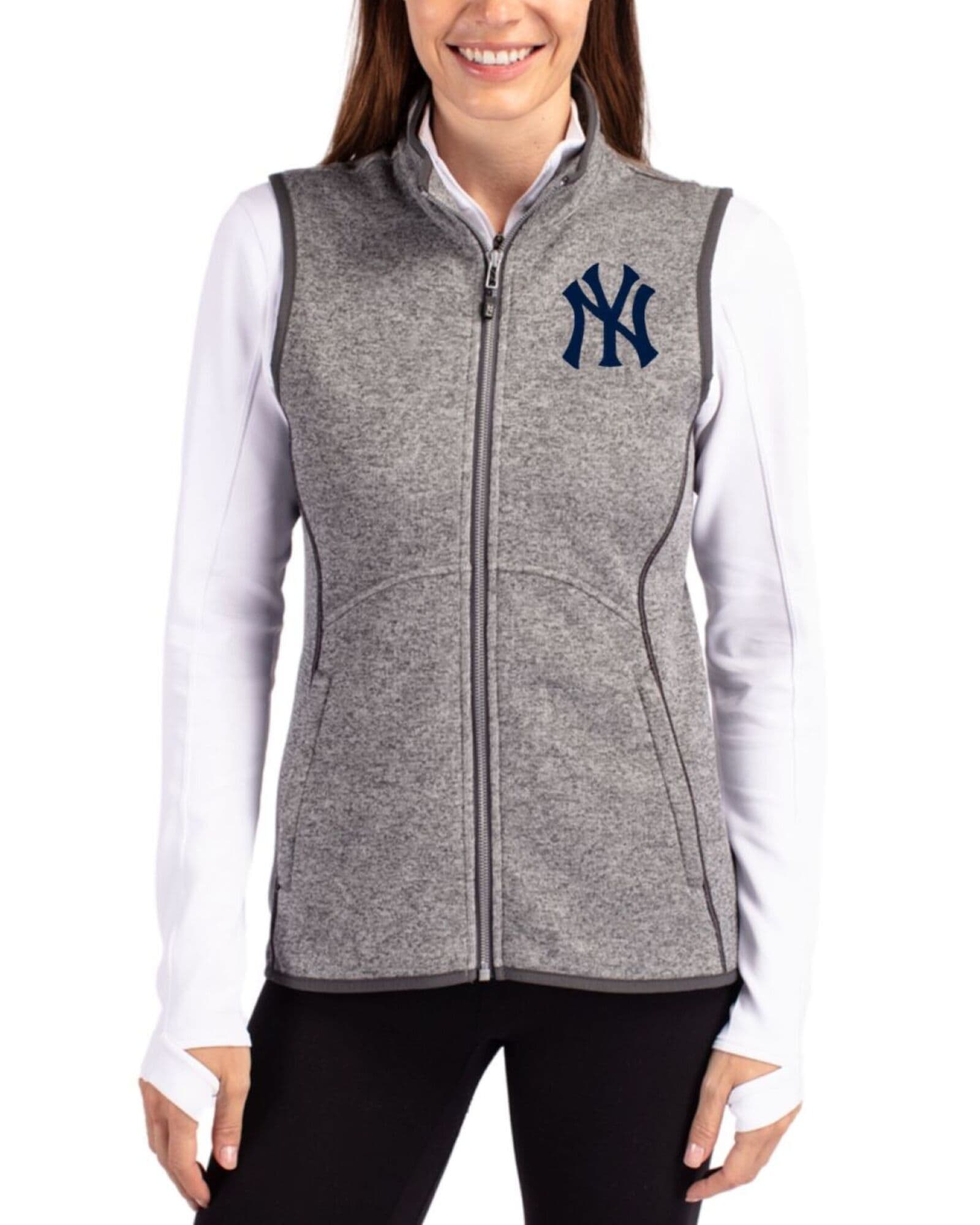 Women's New York Yankees Cutter & Buck Polished Heather Mainsail Sweater-Knit Full Zip Vest