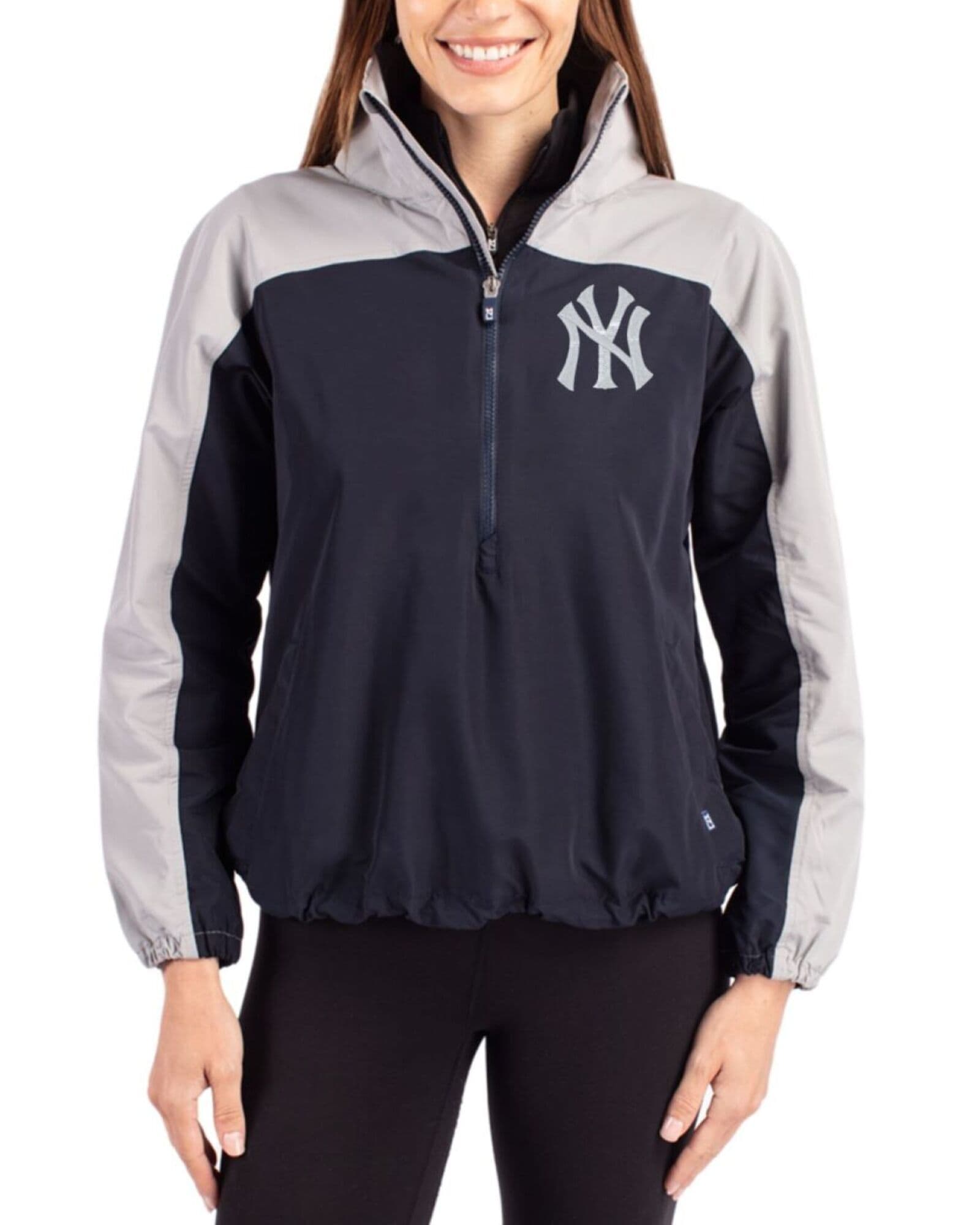 Women's New York Yankees Cutter & Buck Navy Blue/Polished Charter Epic Versatility Half Zip Anorak Jacket