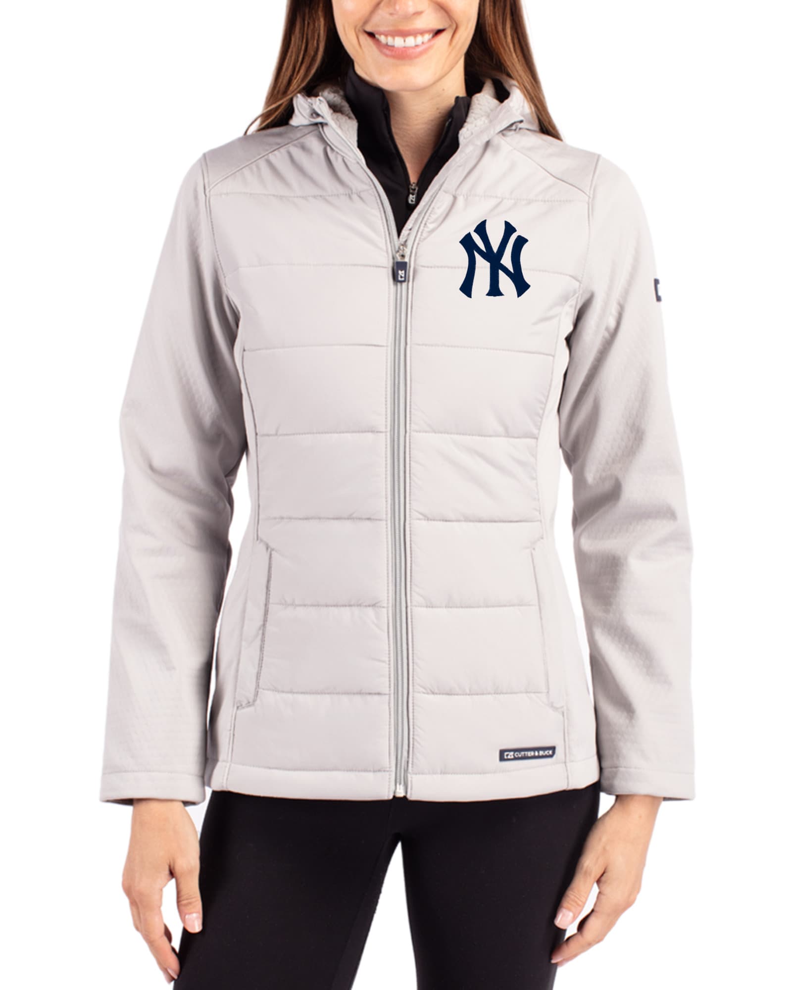 Women's New York Yankees Cutter & Buck Concrete Evoke Epic Versatility Hybrid Softshell Full Zip Hooded Jacket